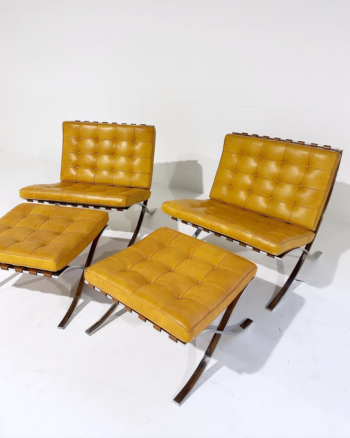 Gerald R. Griffith Barcelona Chairs and Ottomans, Set of 4