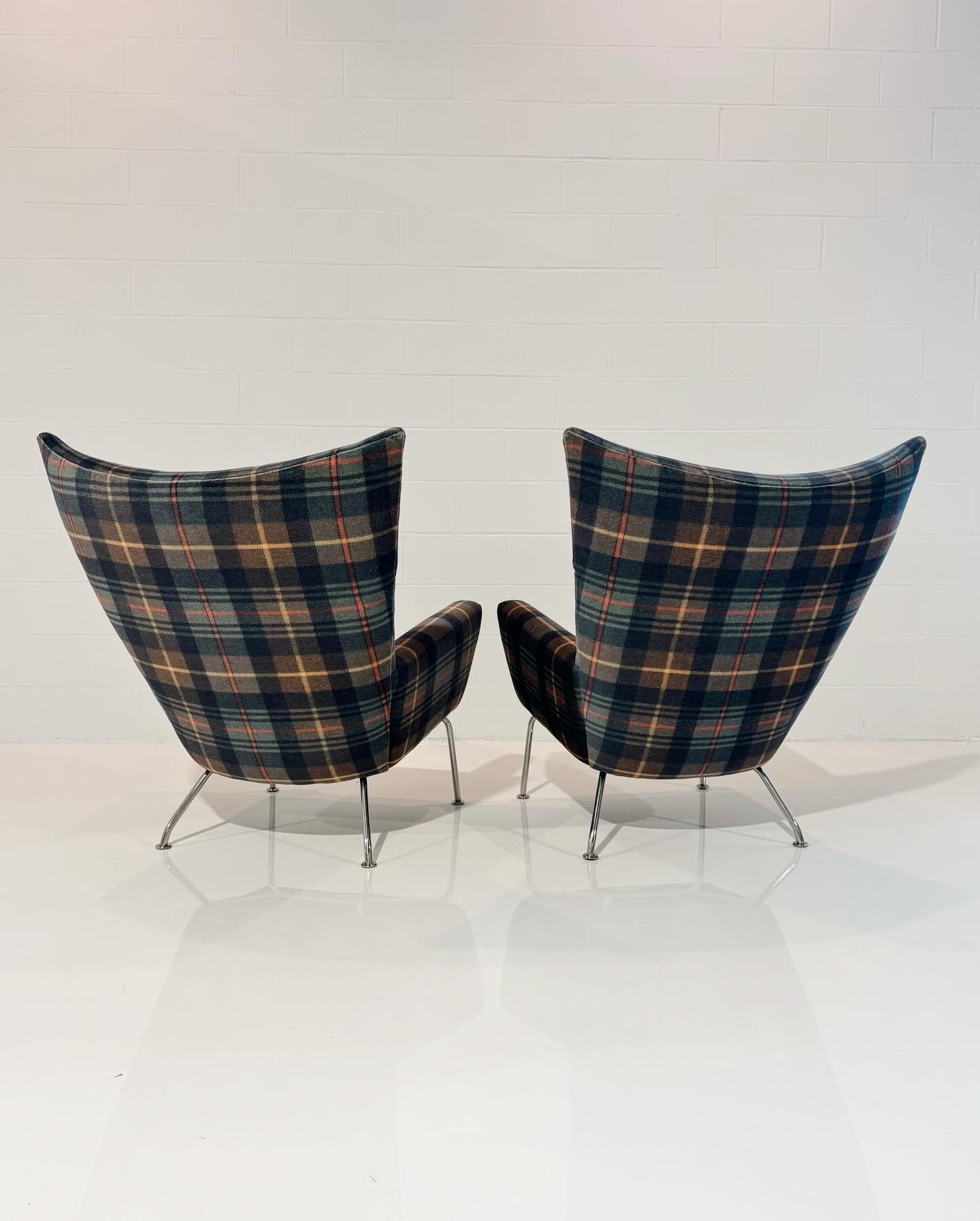 Model CH445 Wing Chairs in Pierre Frey Mohair, Pair