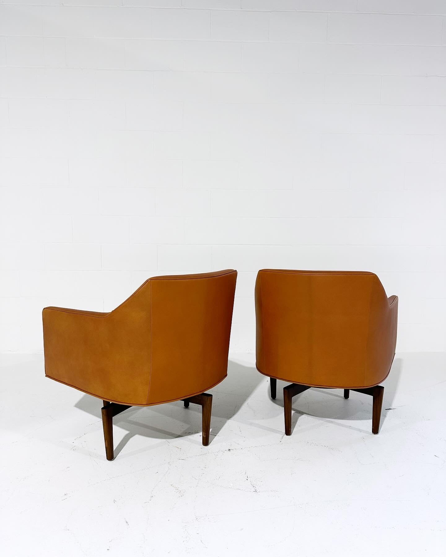 Swivel Chairs in Goatskin Leather, pair