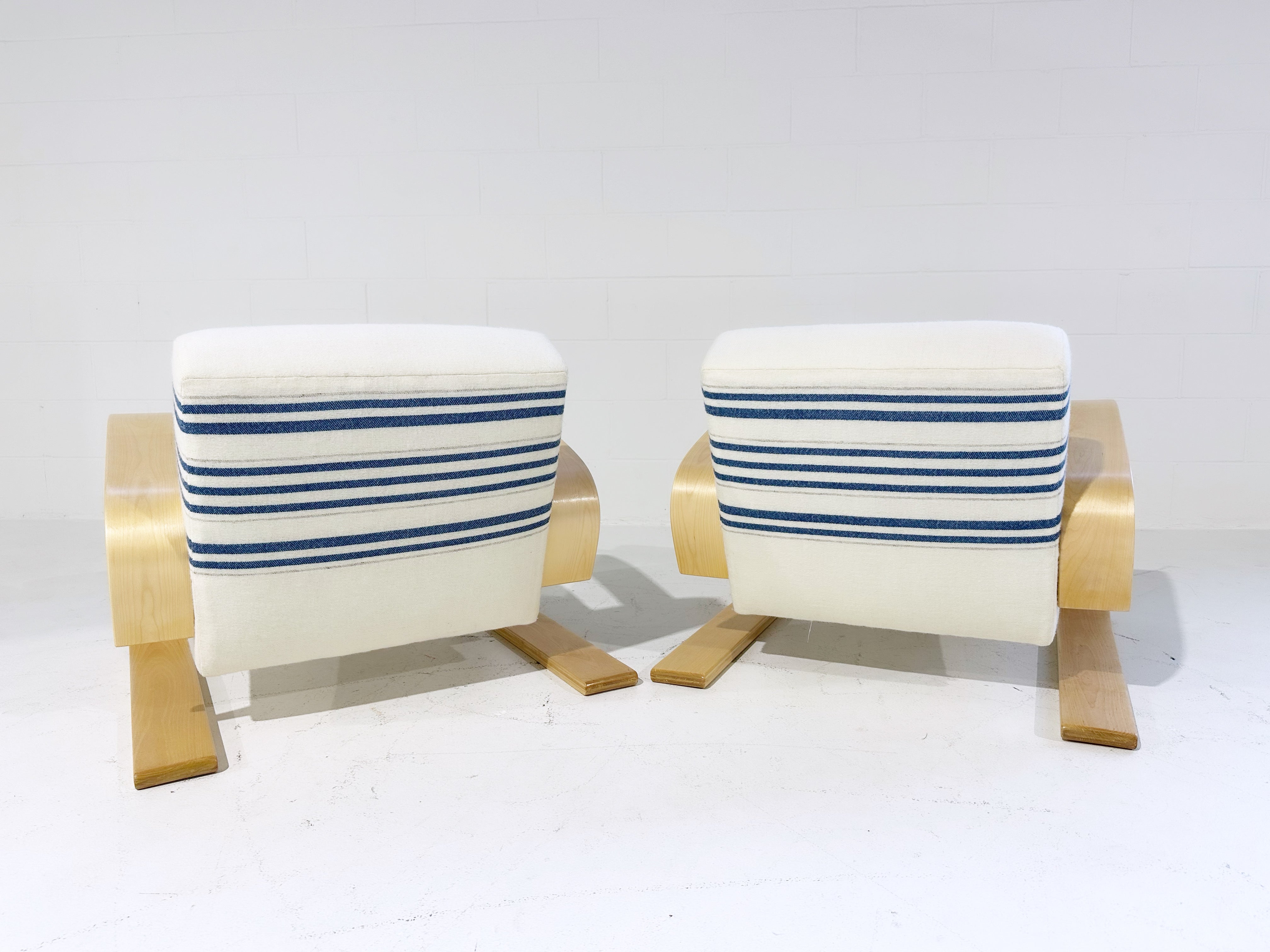Model 400 "Tank" Lounge Chairs in Swans Island Company Blankets, Pair