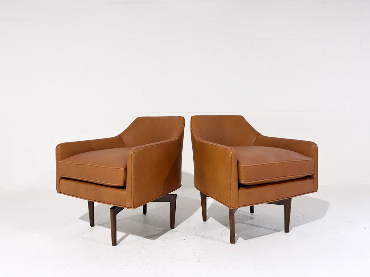 Swivel Chairs in Goatskin Leather, pair