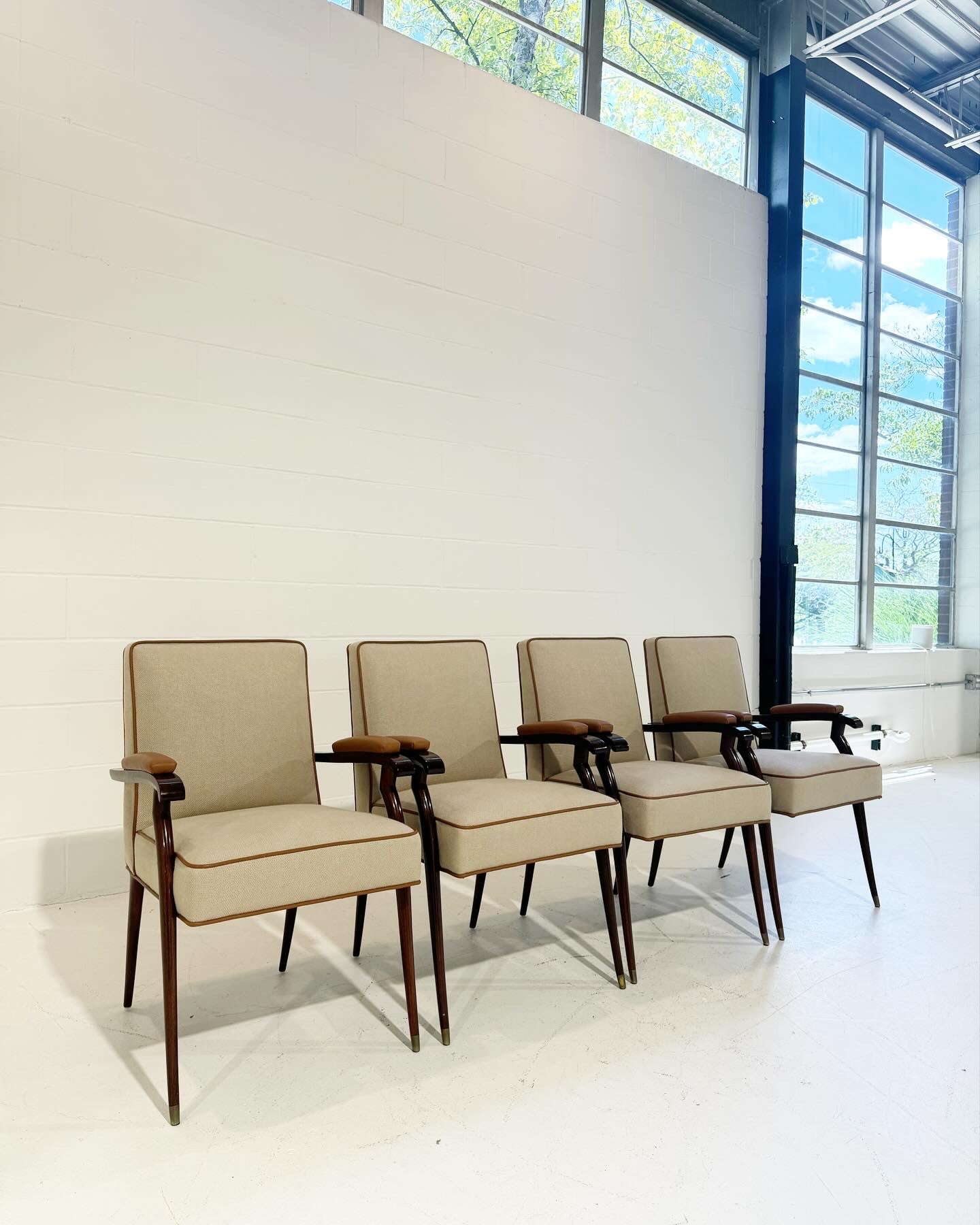 Armchairs in Loro Piana Linen and Leather, Set of 4