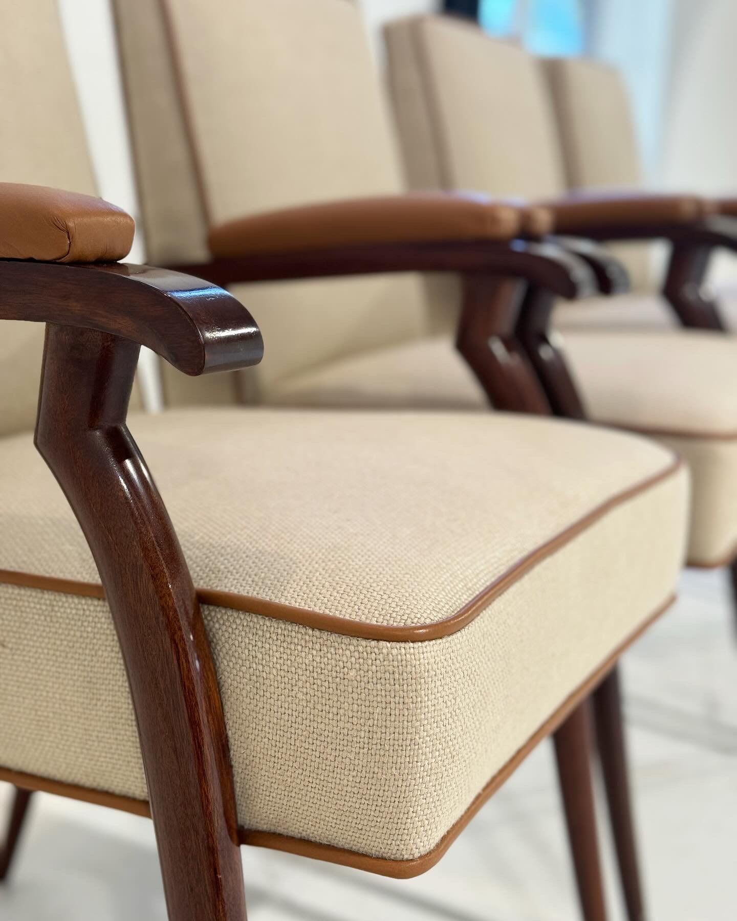 Armchairs in Loro Piana Linen and Leather, Set of 4