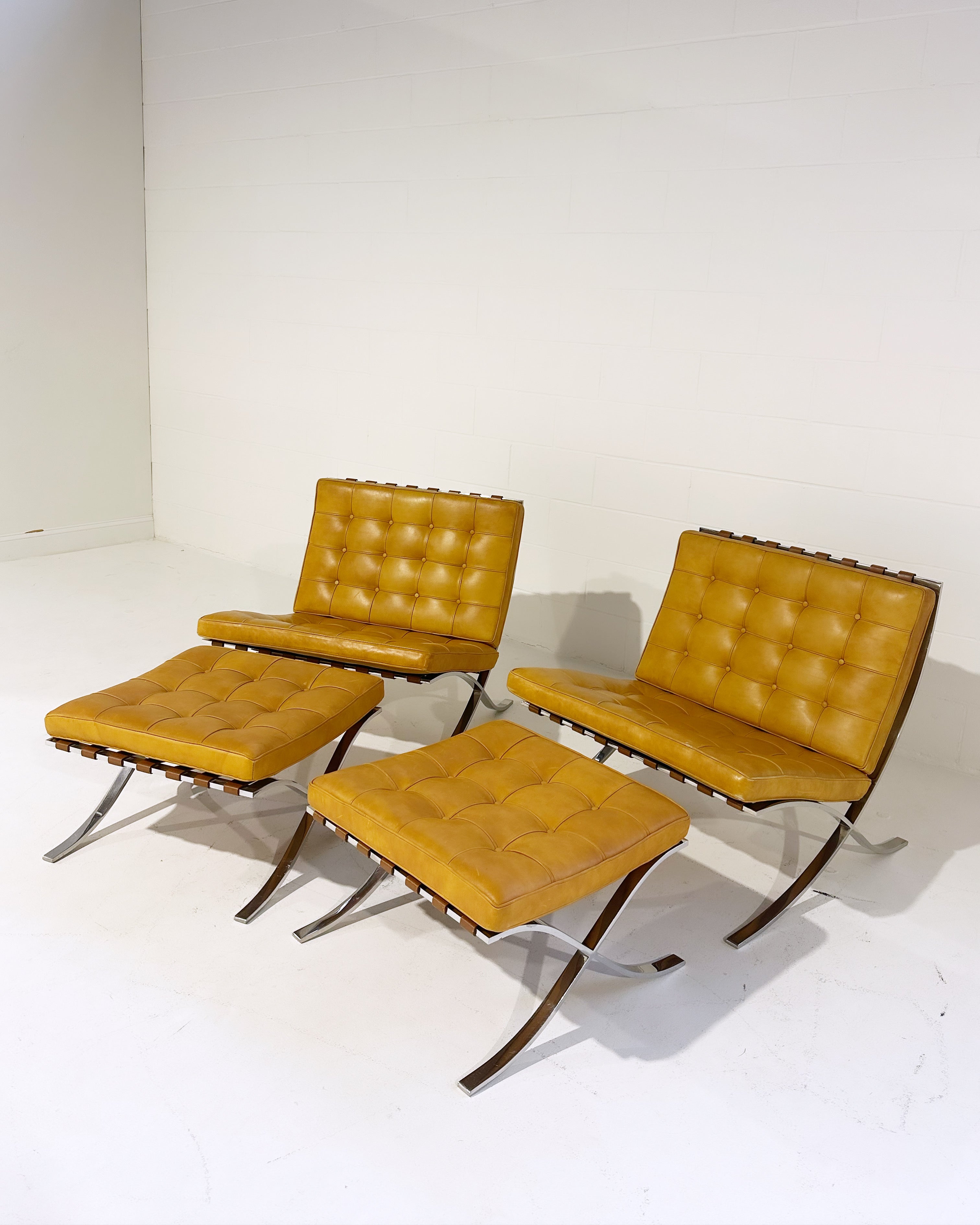 Gerald R. Griffith Barcelona Chairs and Ottomans, Set of 4