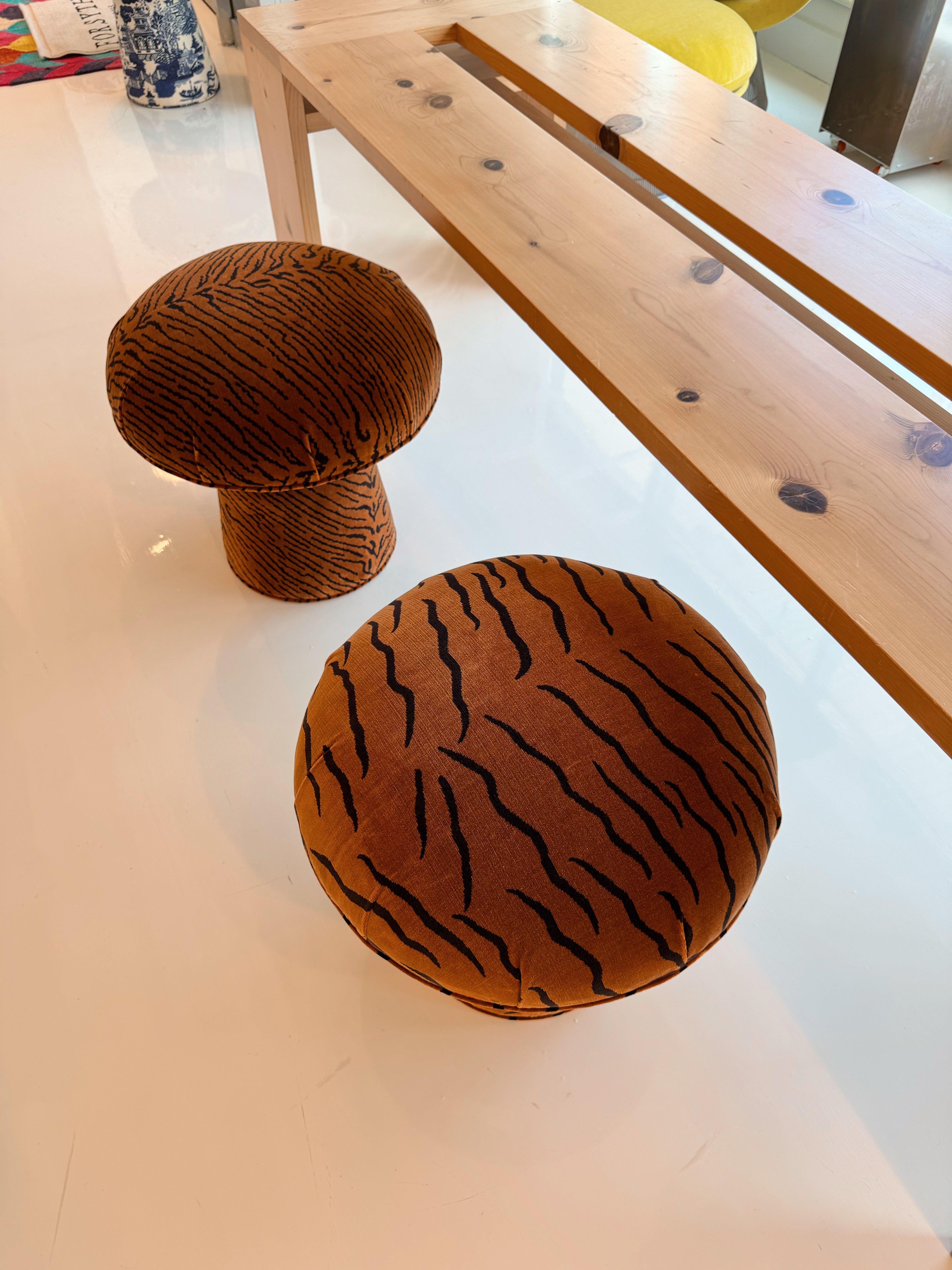 The Forsyth Mushroom Pouf in Dedar 'This Is The Tiger Speaking'