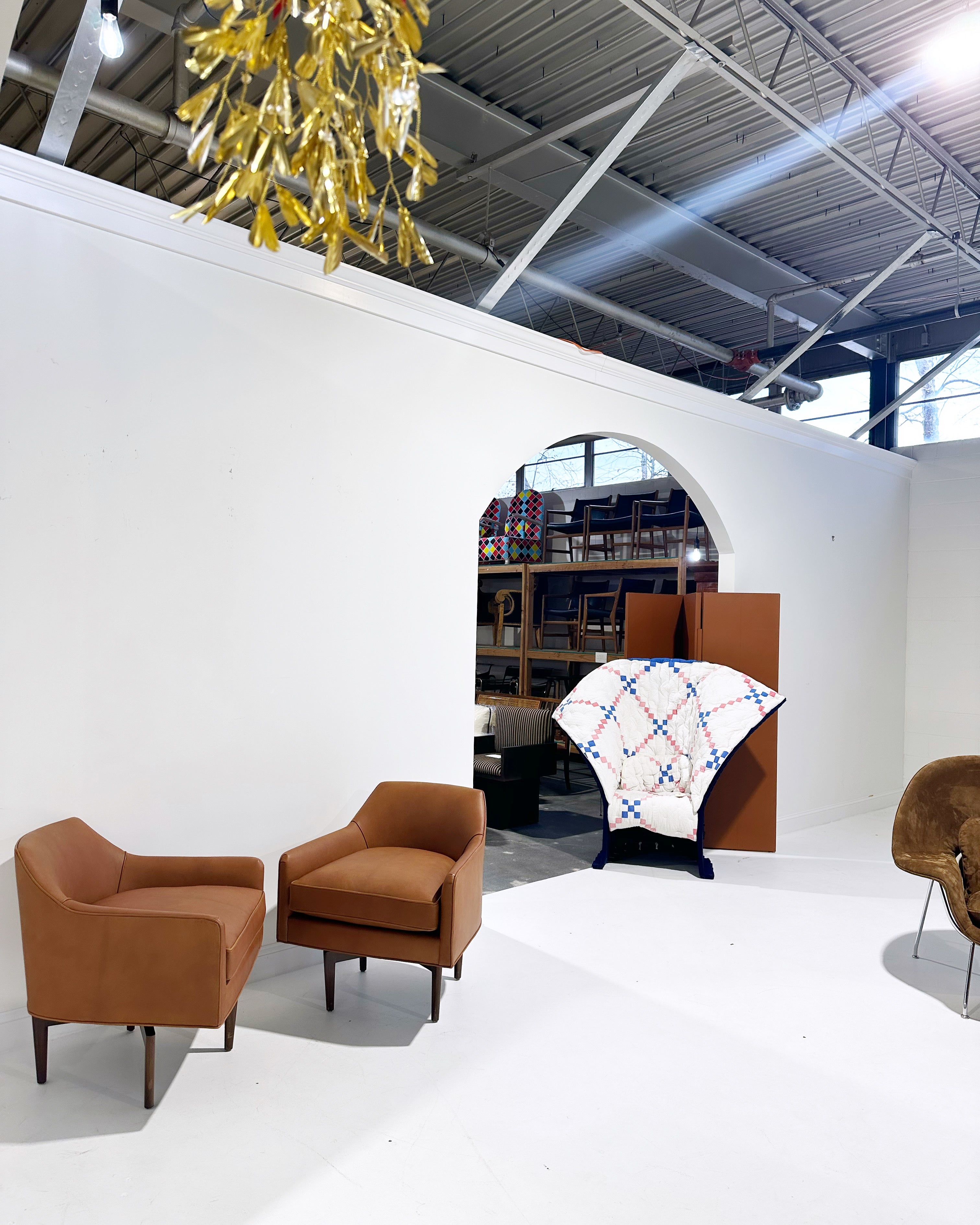 Swivel Chairs in Goatskin Leather, pair