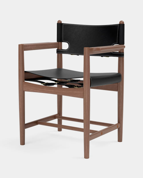 The Spanish Dining Armchair | Black Leather and Smoked Oiled Oak