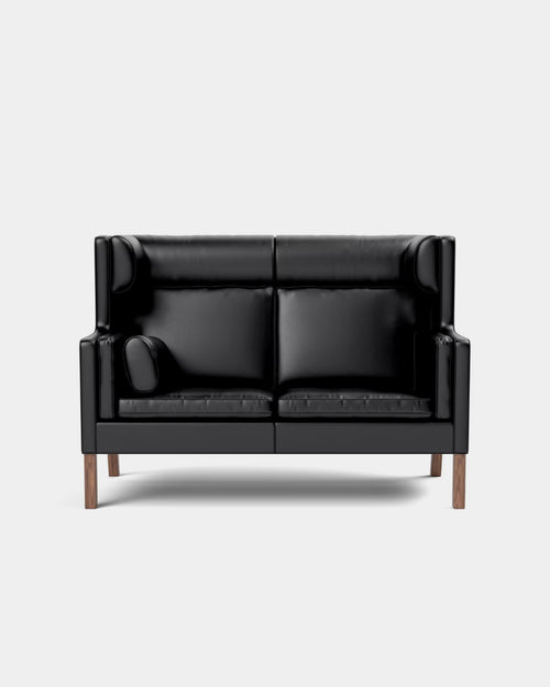 Mogensen Coupe Sofa | Black Leather and Oiled Walnut
