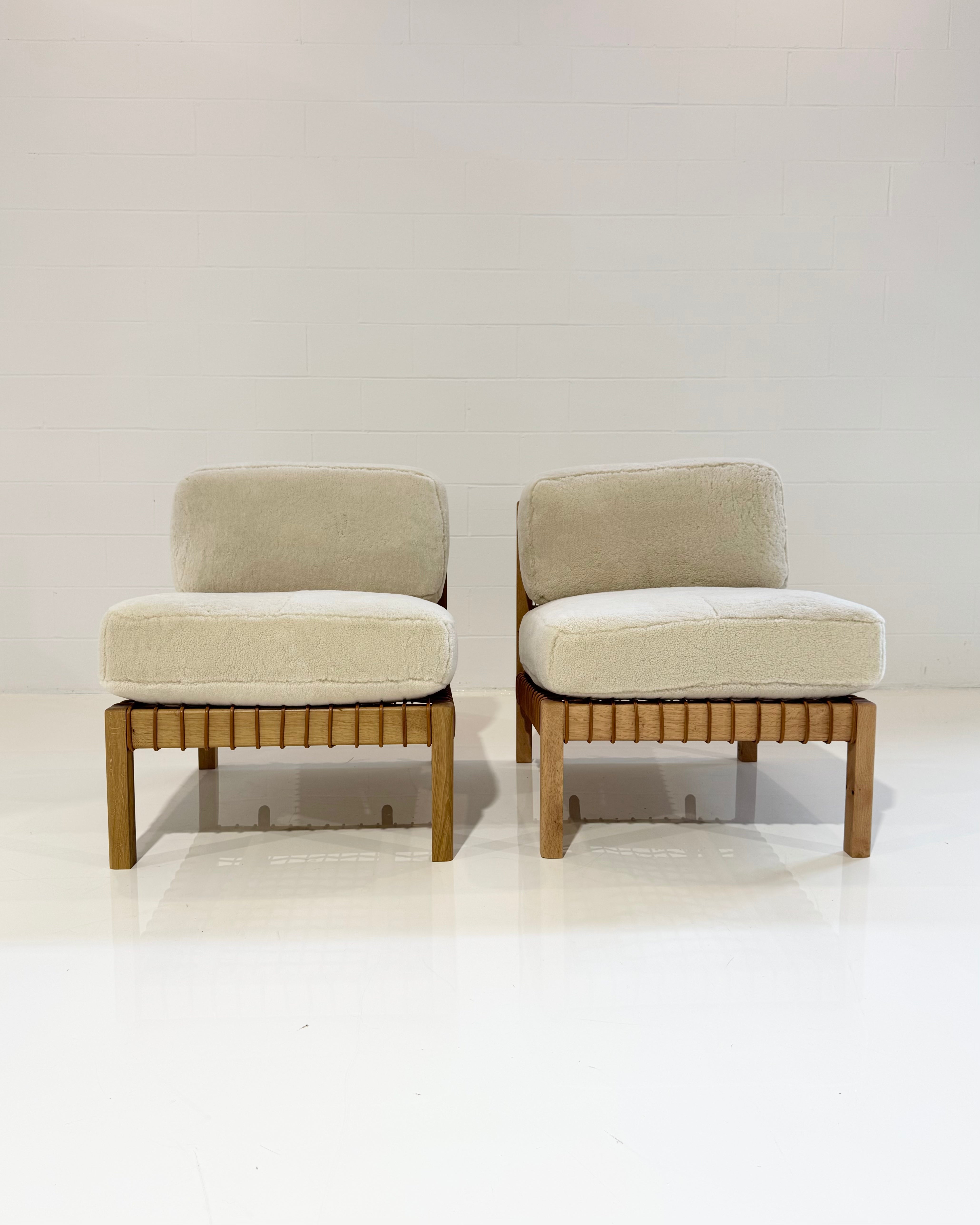 Mochi Easy Chair | Pair in Ivory Shearling and Oak