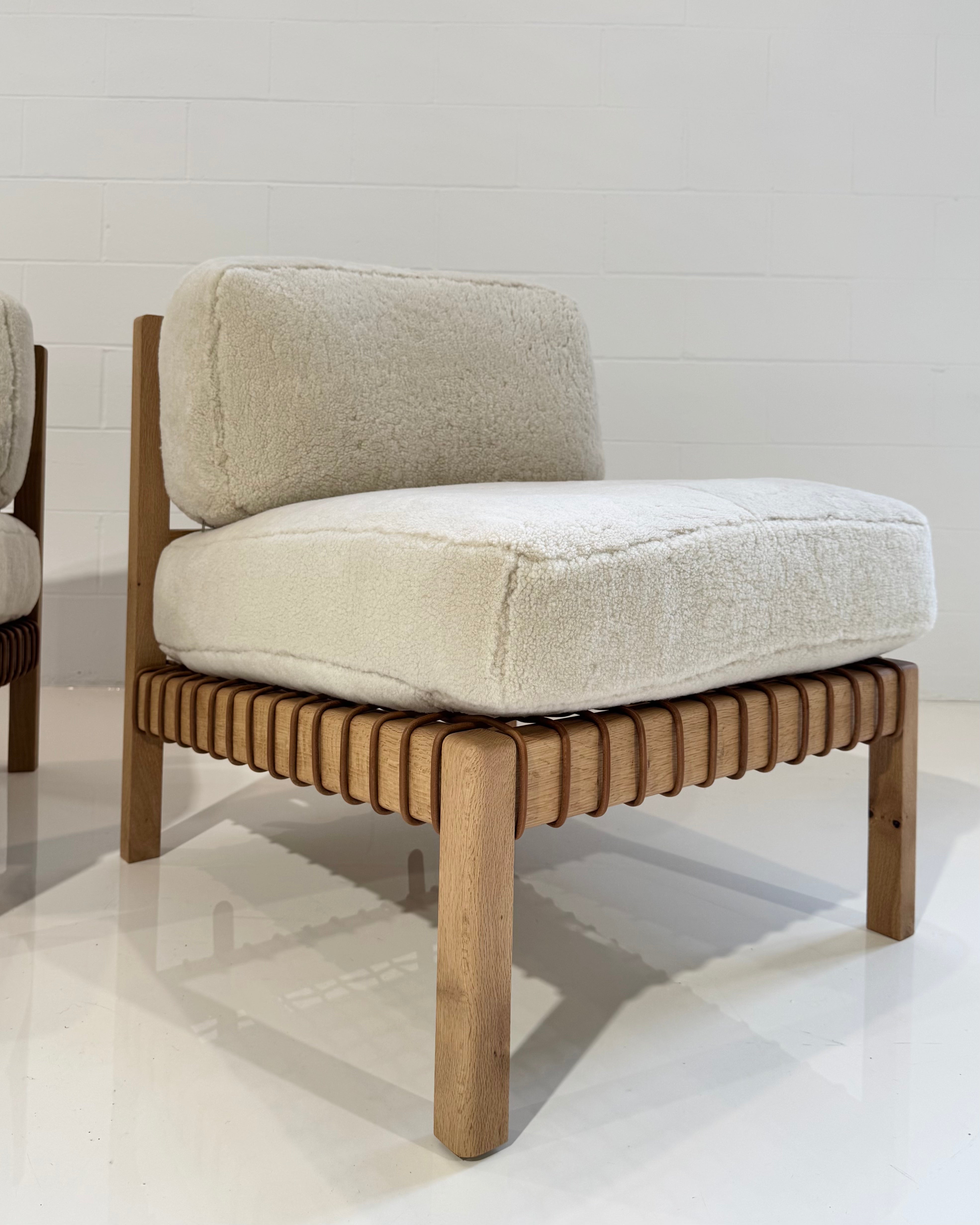 Mochi Easy Chair | Pair in Ivory Shearling and Oak