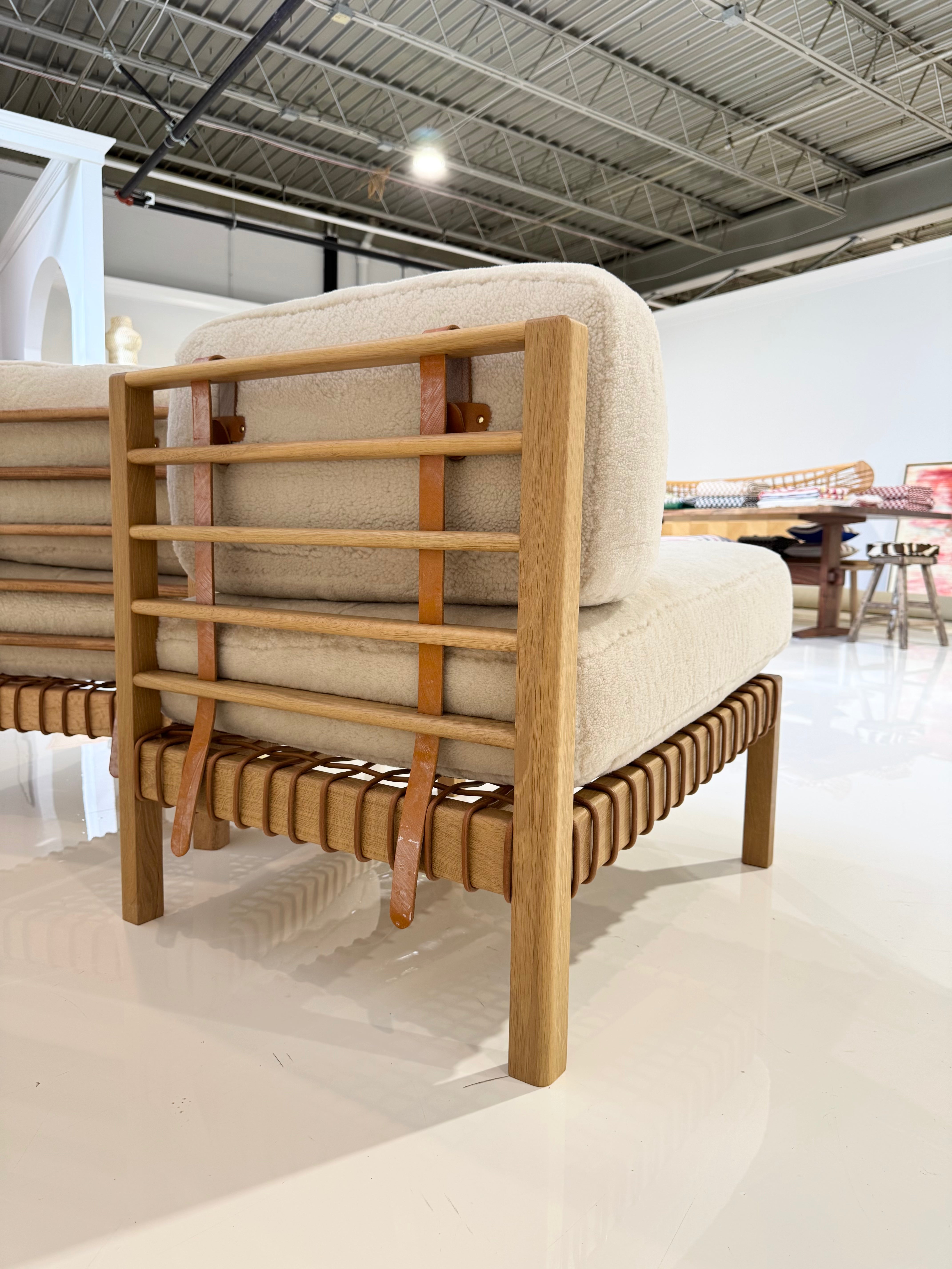 Mochi Easy Chair | Pair in Ivory Shearling and Oak