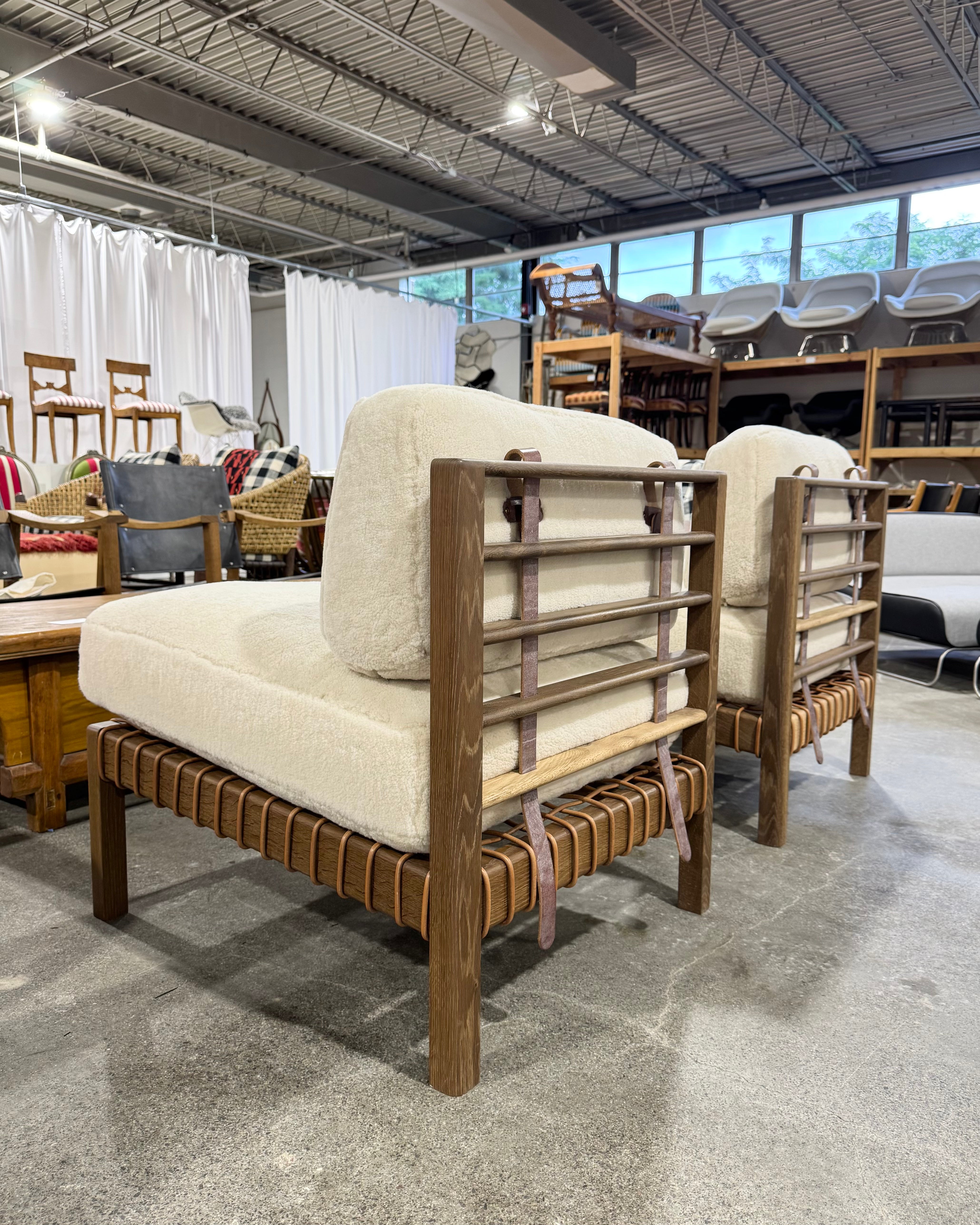 Mochi Easy Chair | Pair in Ivory Shearling and Oak