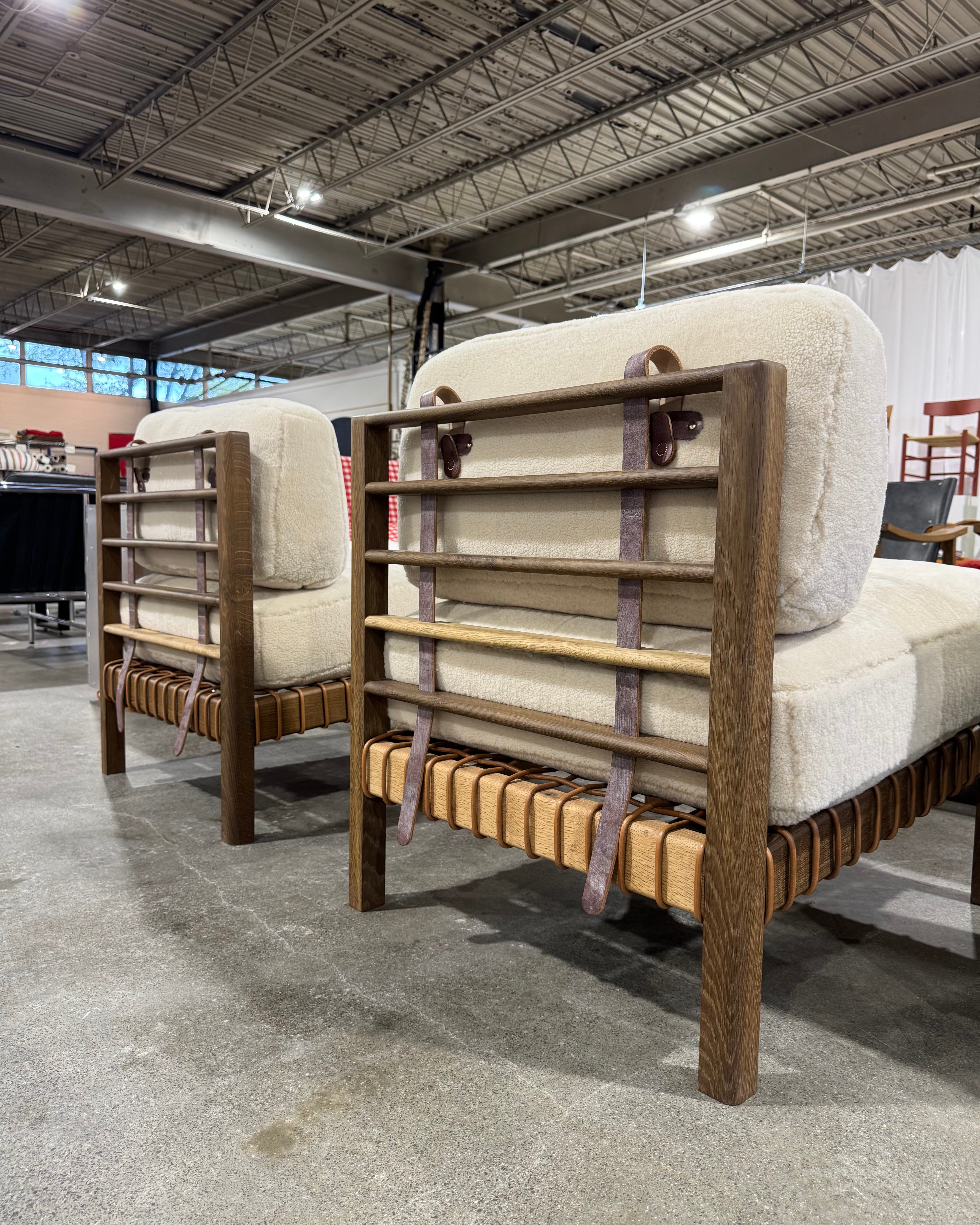 Mochi Easy Chair | Pair in Ivory Shearling and Oak
