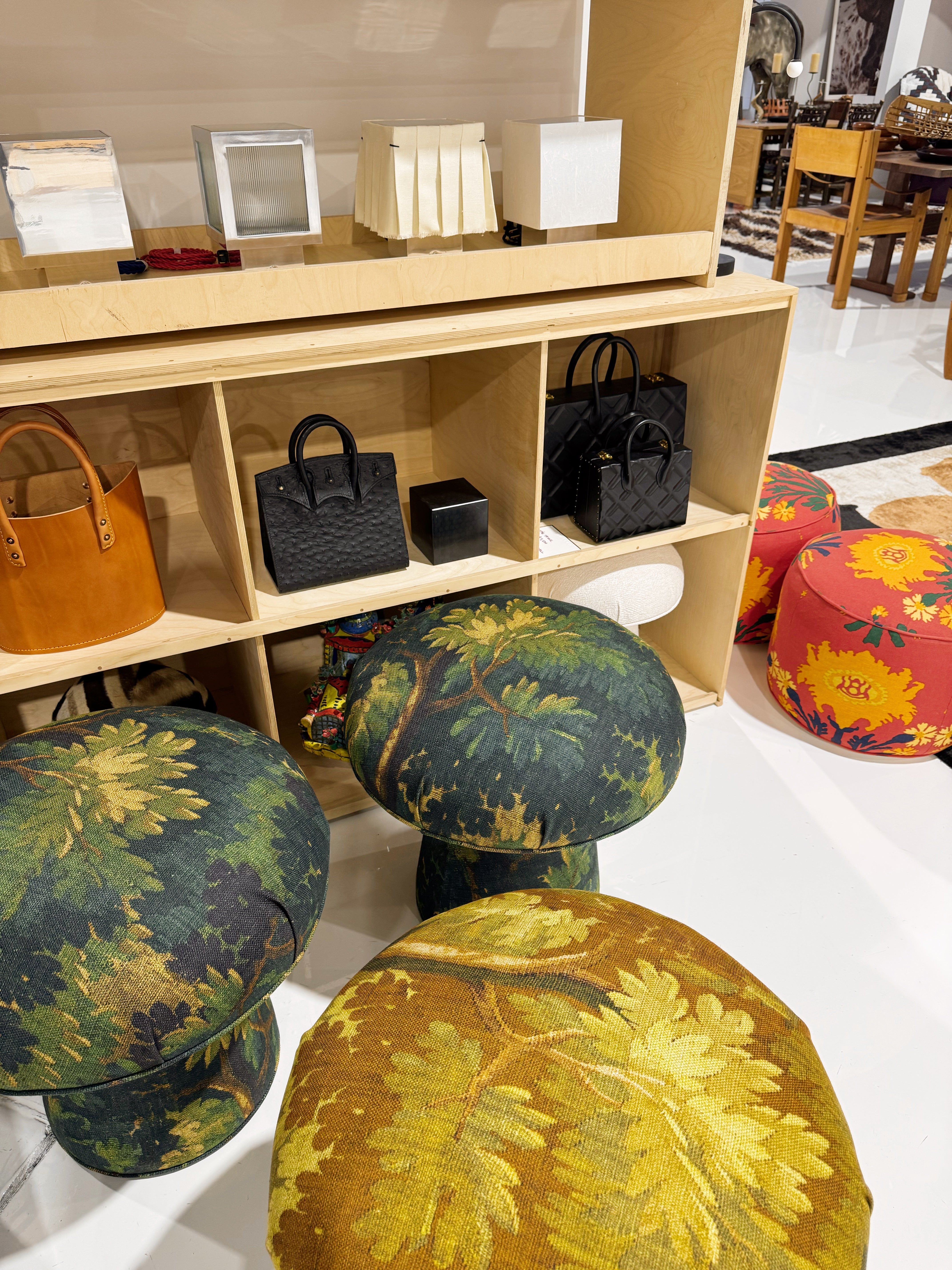 The Forsyth Mushroom Pouf in Dedar 'Schwarzwald' Verdure