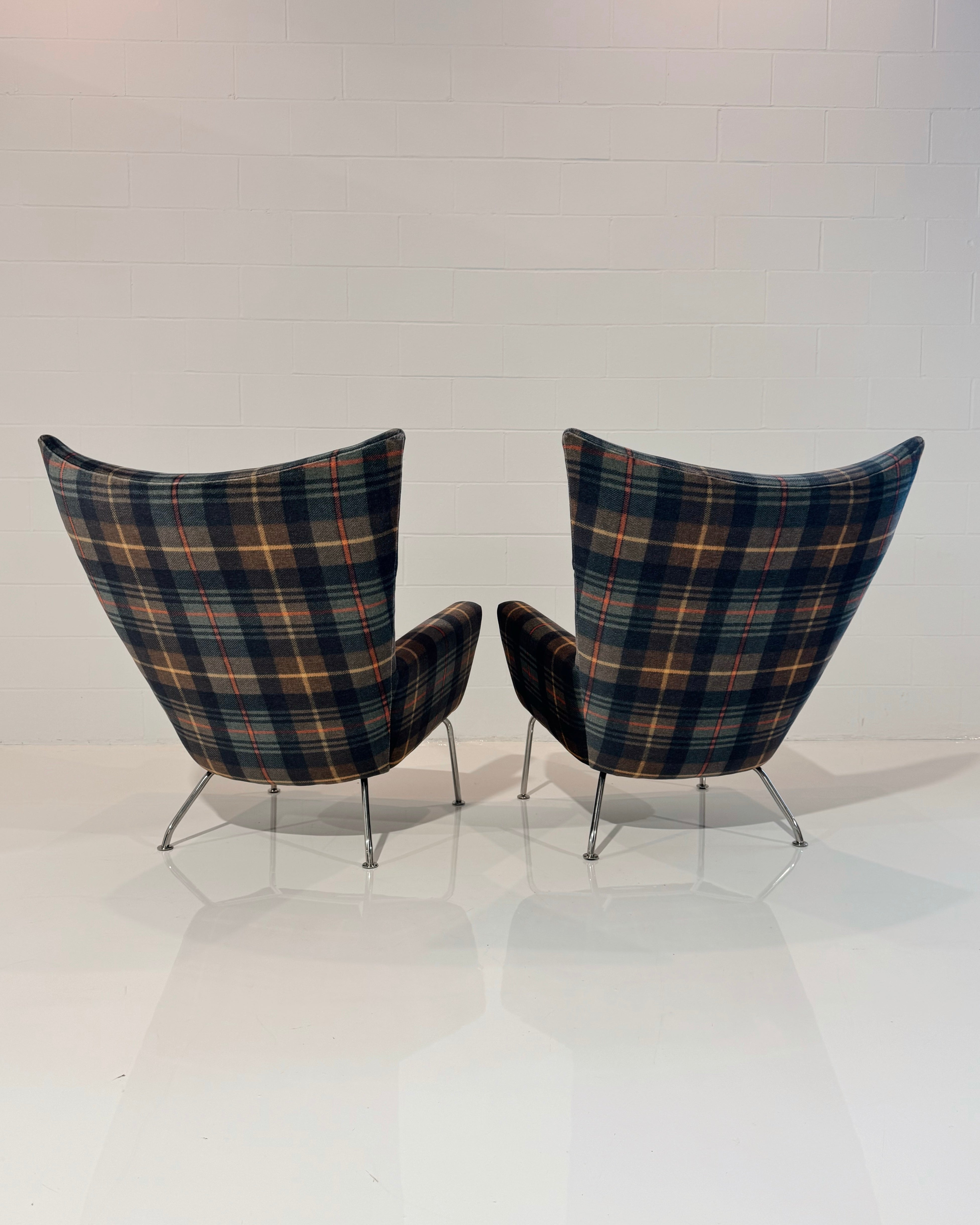 Model CH445 Wing Chairs in Pierre Frey Mohair, Pair