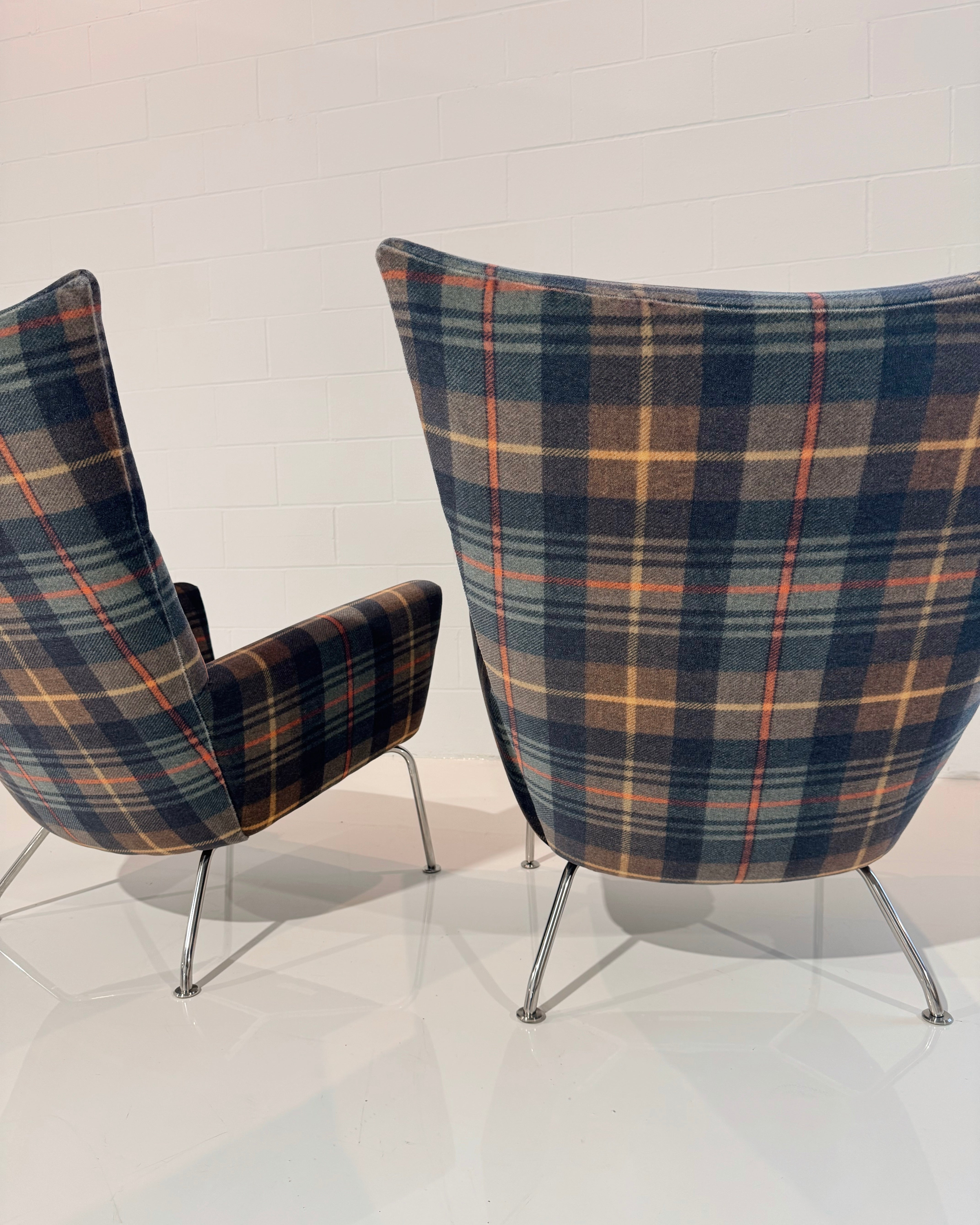 Model CH445 Wing Chairs in Pierre Frey Mohair, Pair