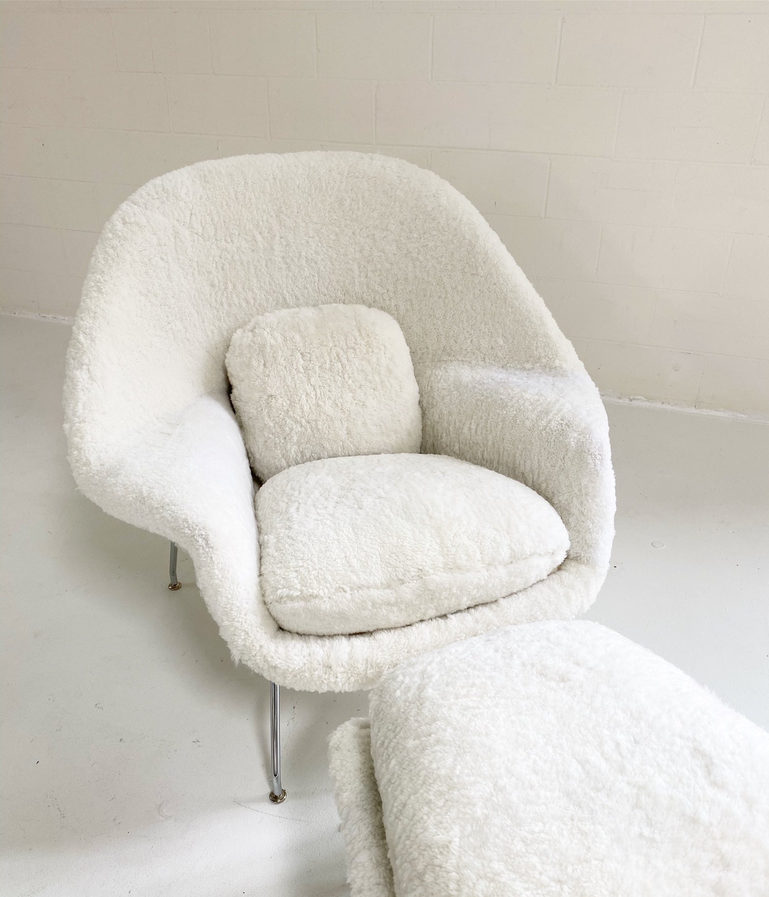 Bespoke Womb Chair and Ottoman in Australian Shearling