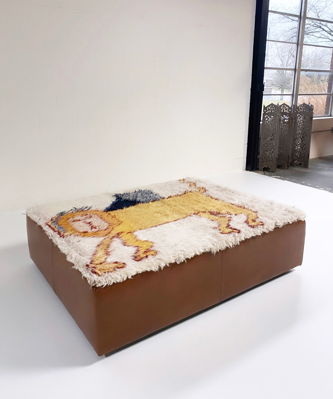 One-of-a-Kind Ottoman with Vintage Qashqai Gabbeh Rug from Iran