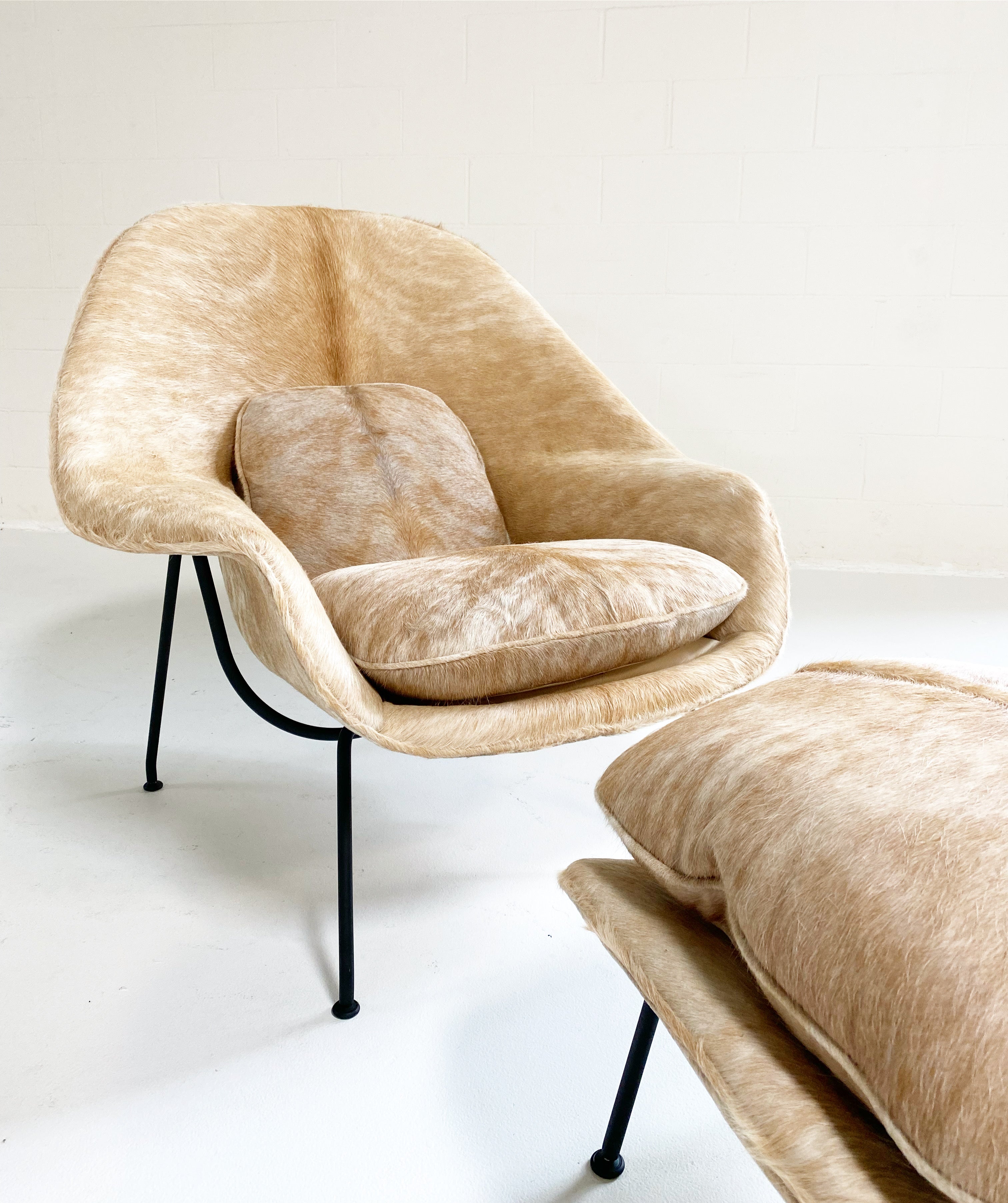 One-of-a-Kind Womb Chair and Ottoman in Brazilian Cowhide