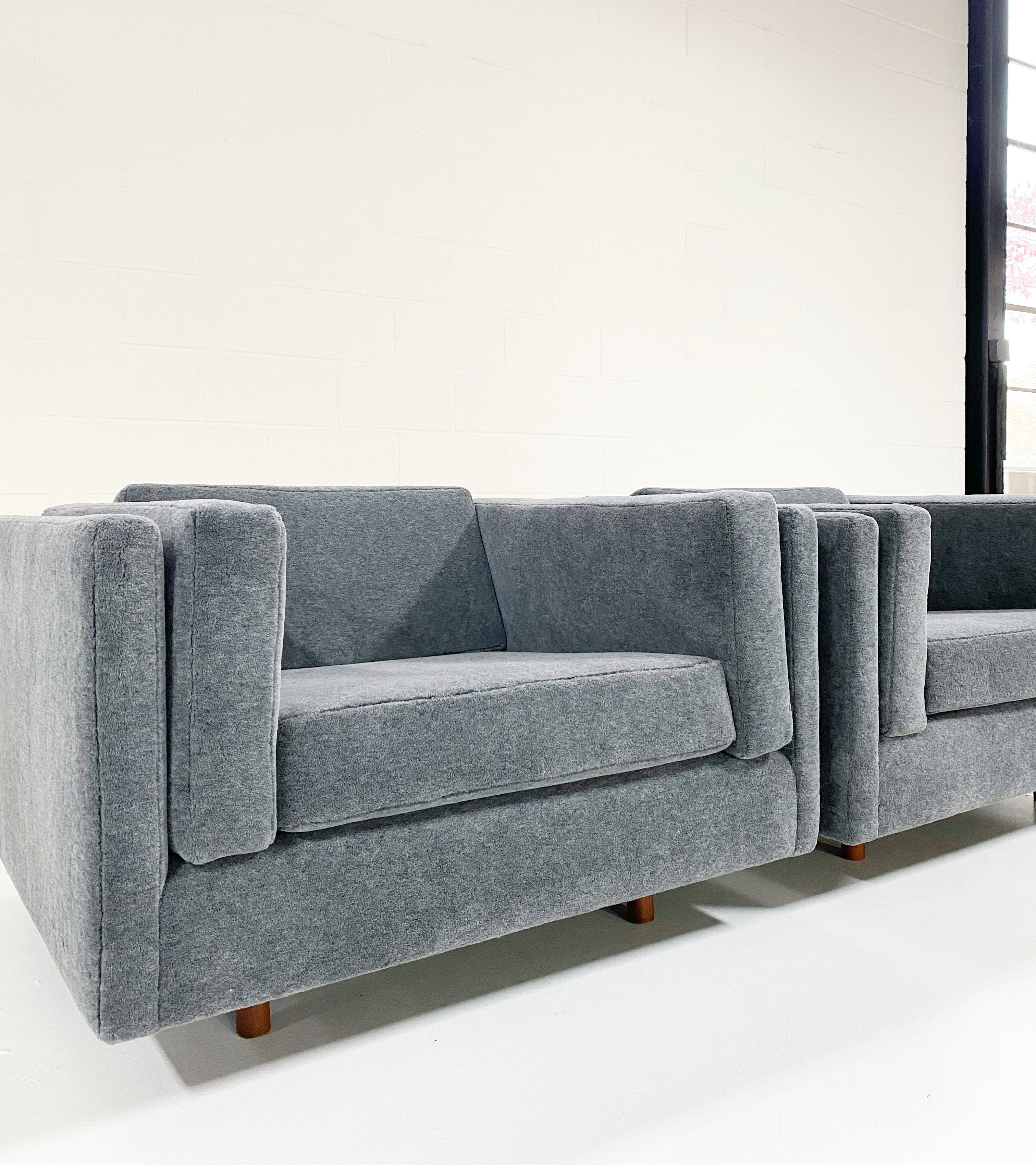 Lounge Chairs in Grey Mohair, Pair