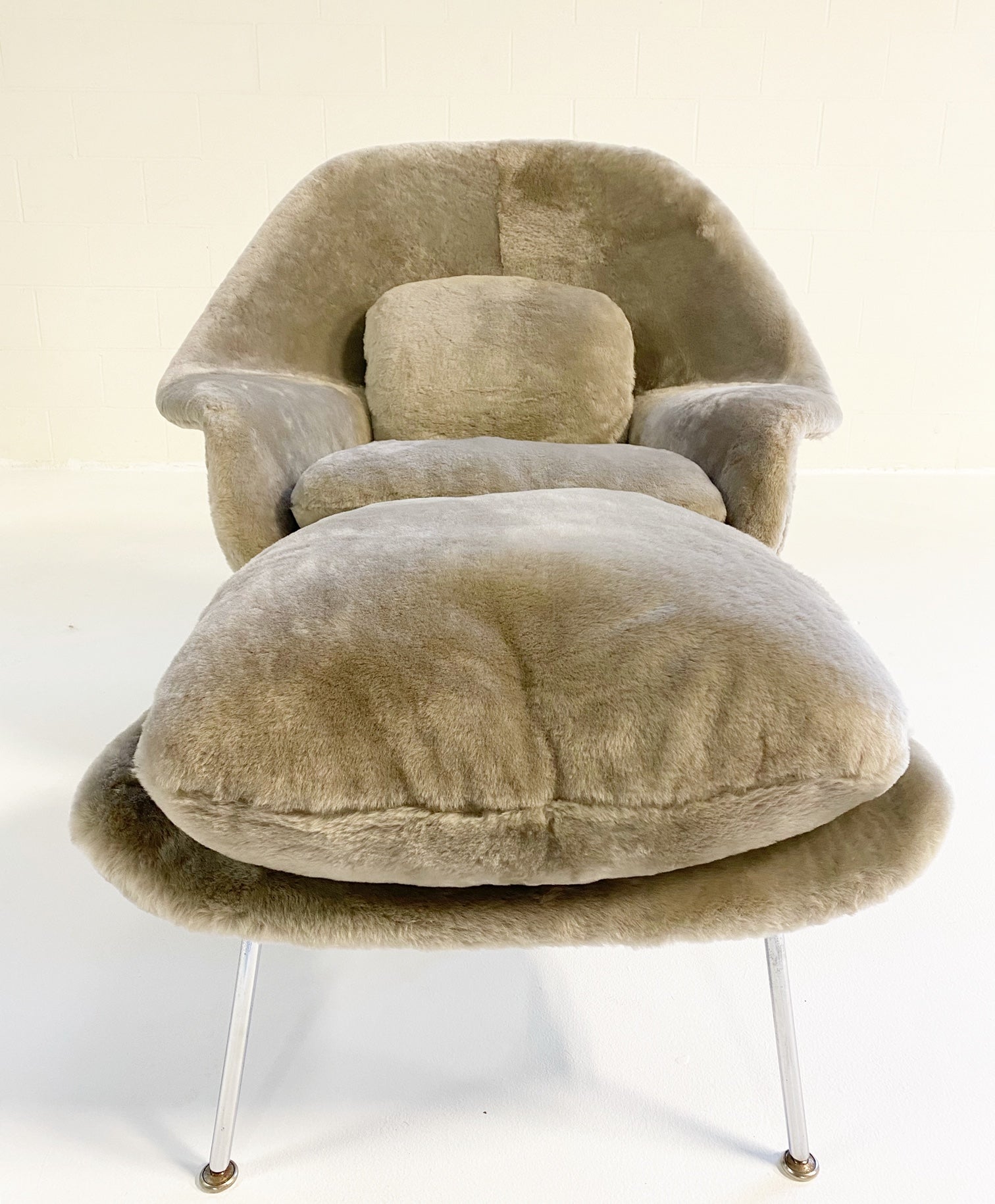 Bespoke Womb Chair and Ottoman in Shearling