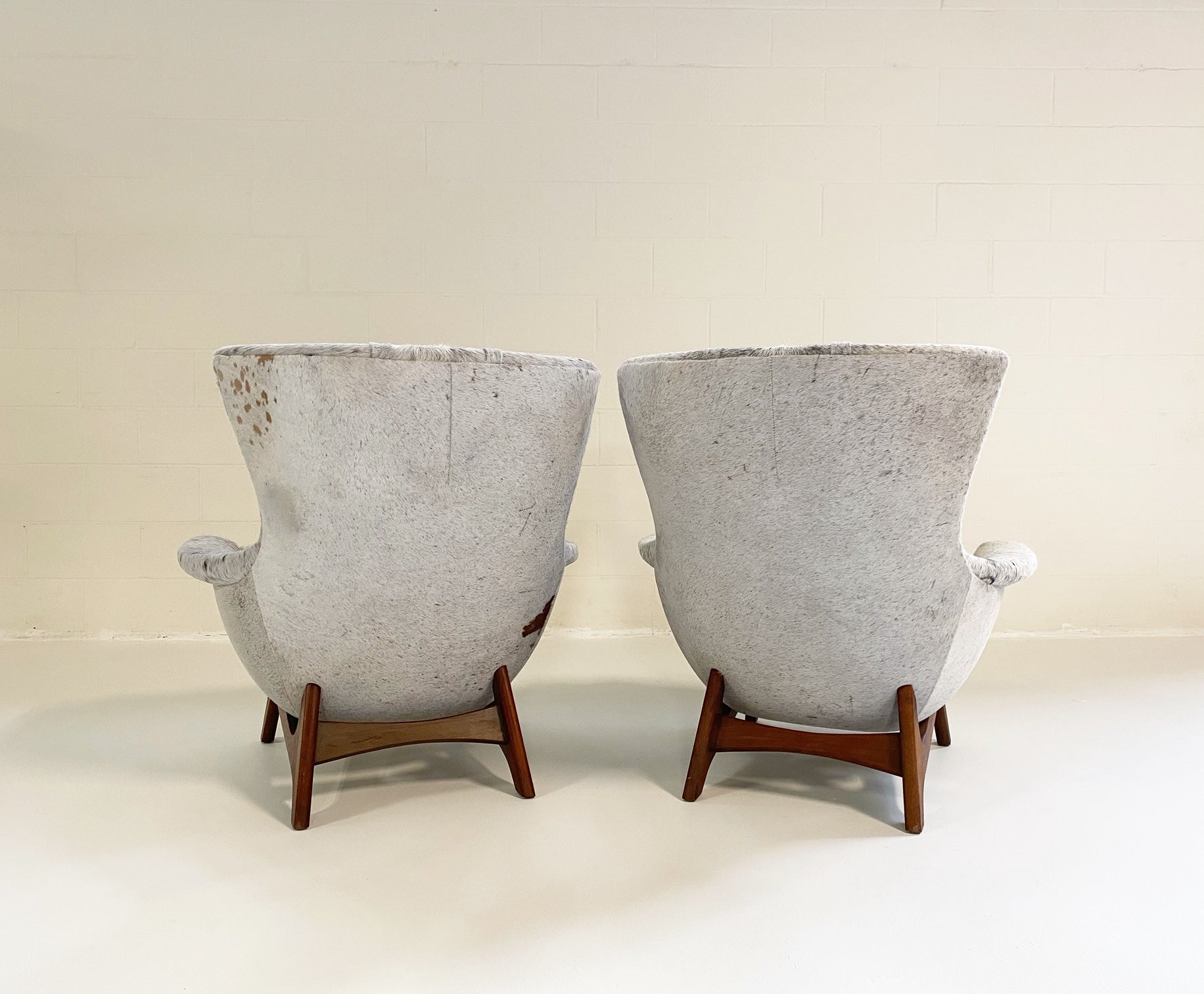 Wingback Lounge Chairs in Brazilian Cowhide, pair