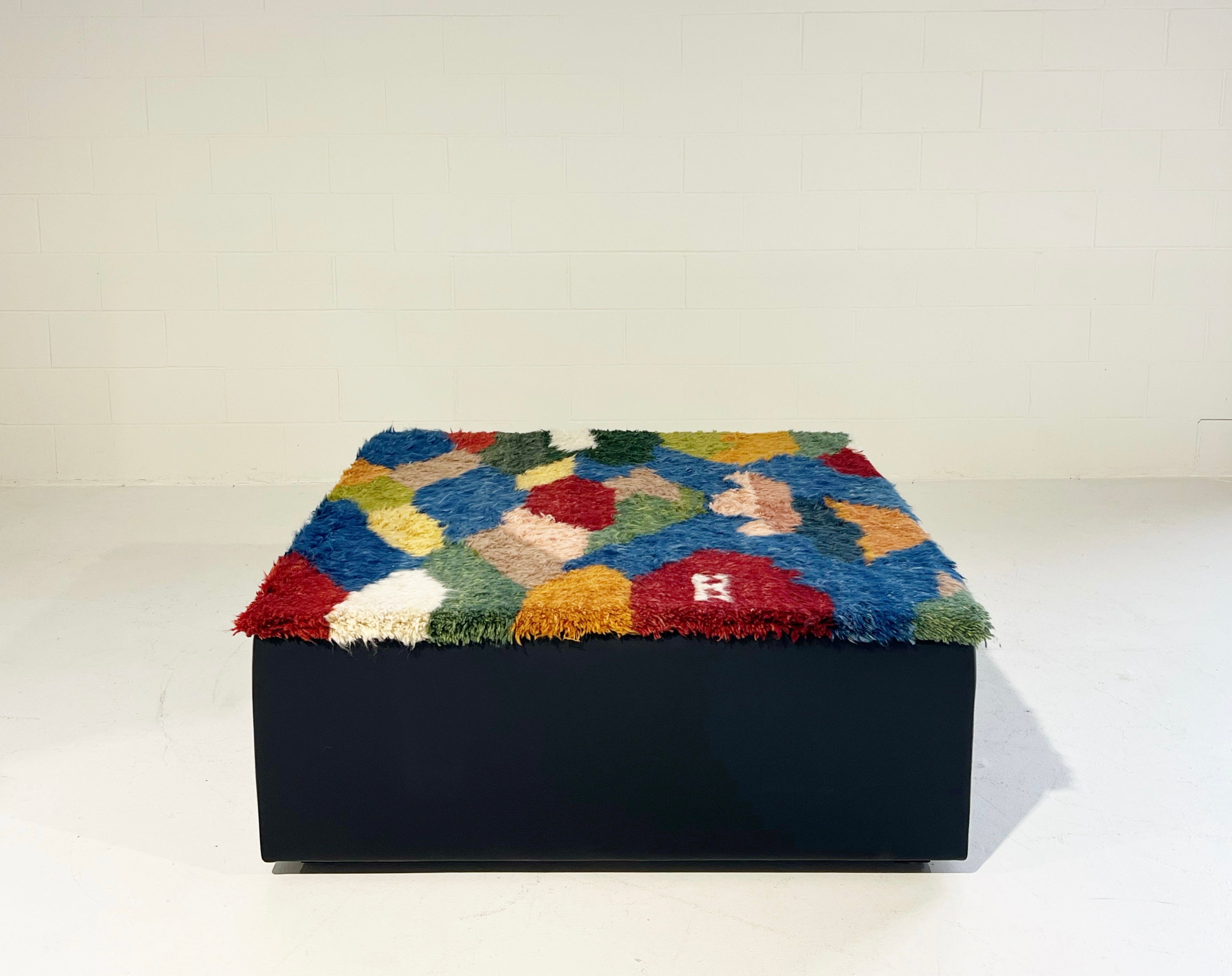 One-of-a-Kind Ottoman with Vintage Qashqai Gabbeh Rug from Iran