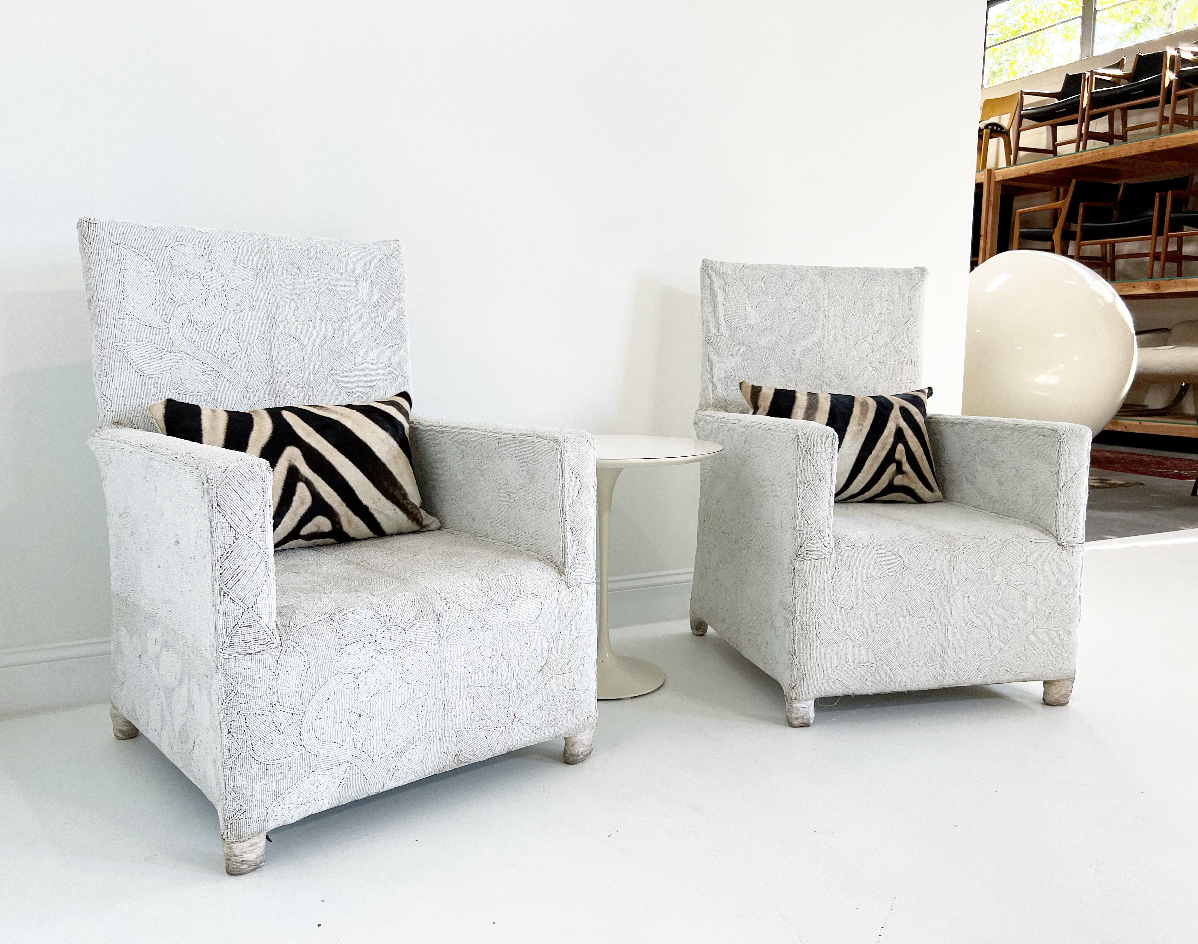 Vintage African Beaded Yoruba Chair - Ivory