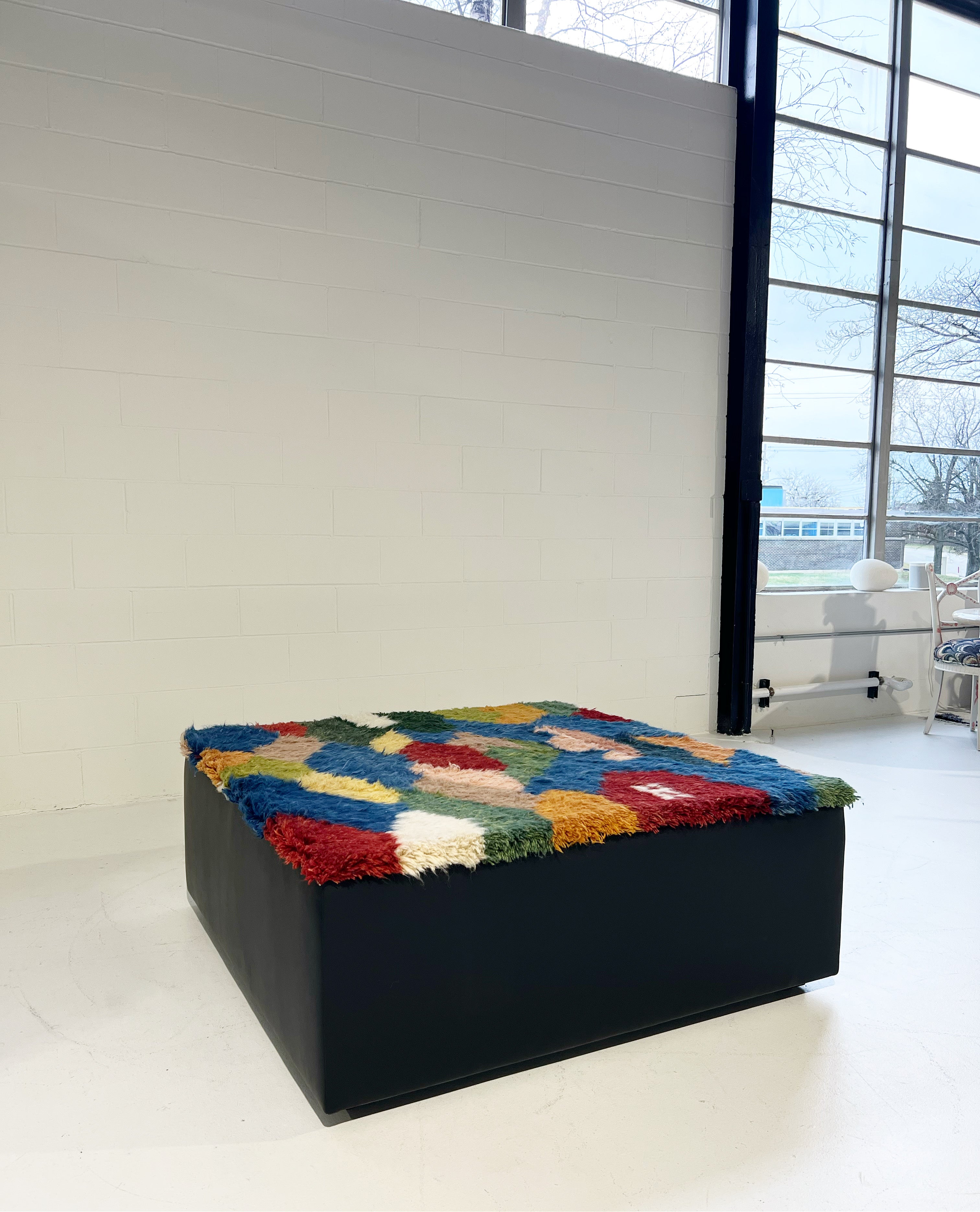 One-of-a-Kind Ottoman with Vintage Qashqai Gabbeh Rug from Iran