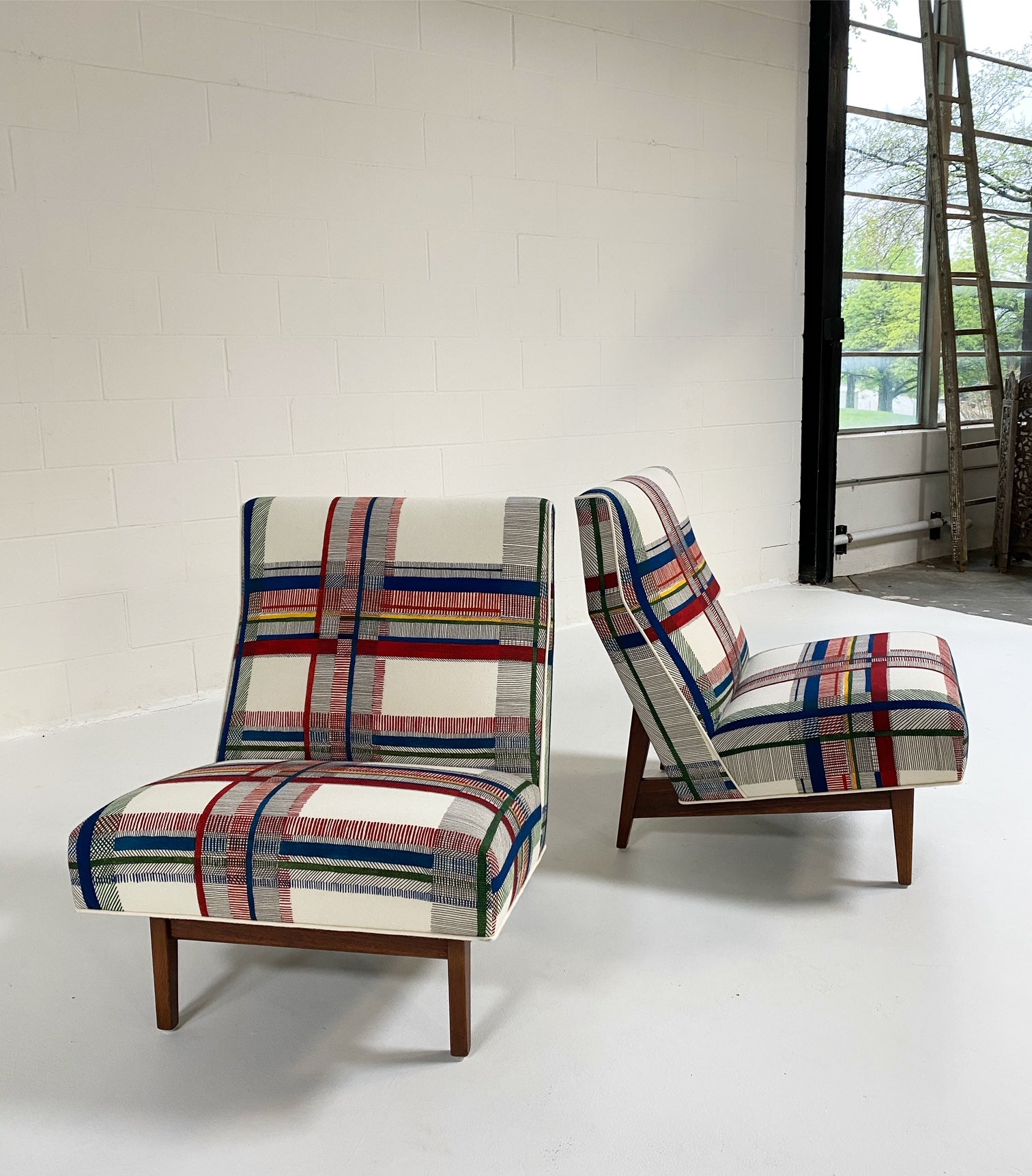 Walnut Slipper Chairs in Hermès Wool, ONE available