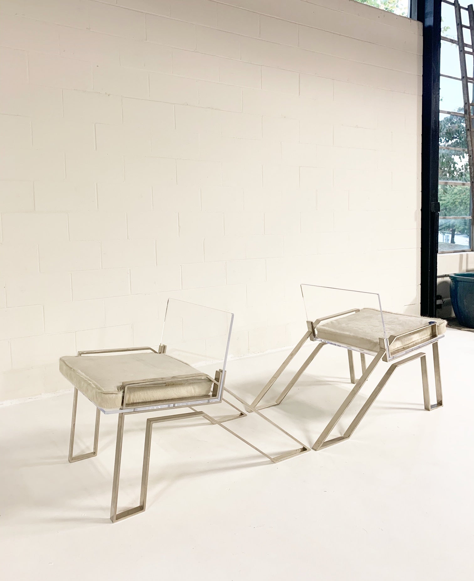 Lucite Adirondack Chairs with Brazilian Cowhide Cushions, pair - FORSYTH