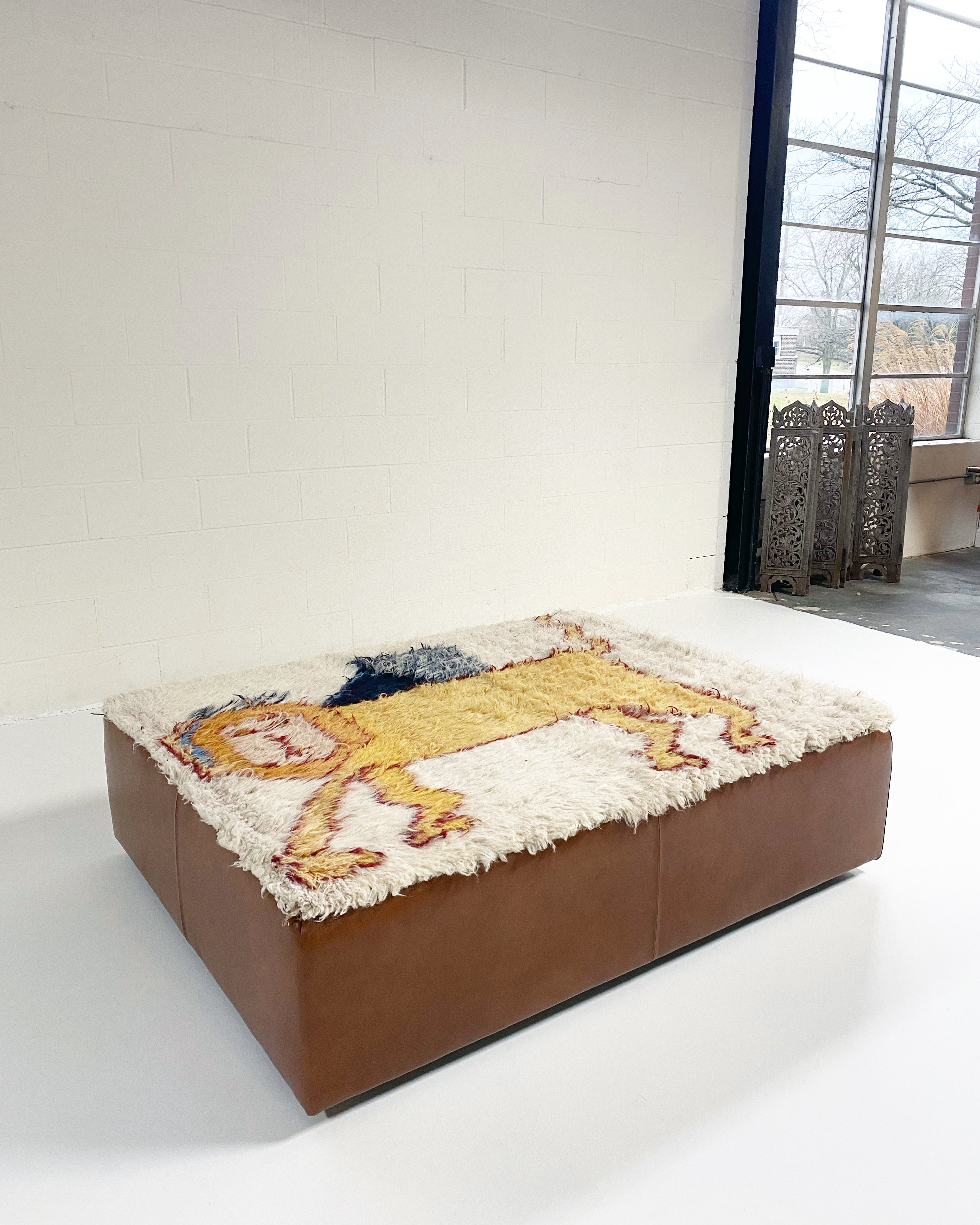 One-of-a-Kind Ottoman with Vintage Qashqai Gabbeh Rug from Iran