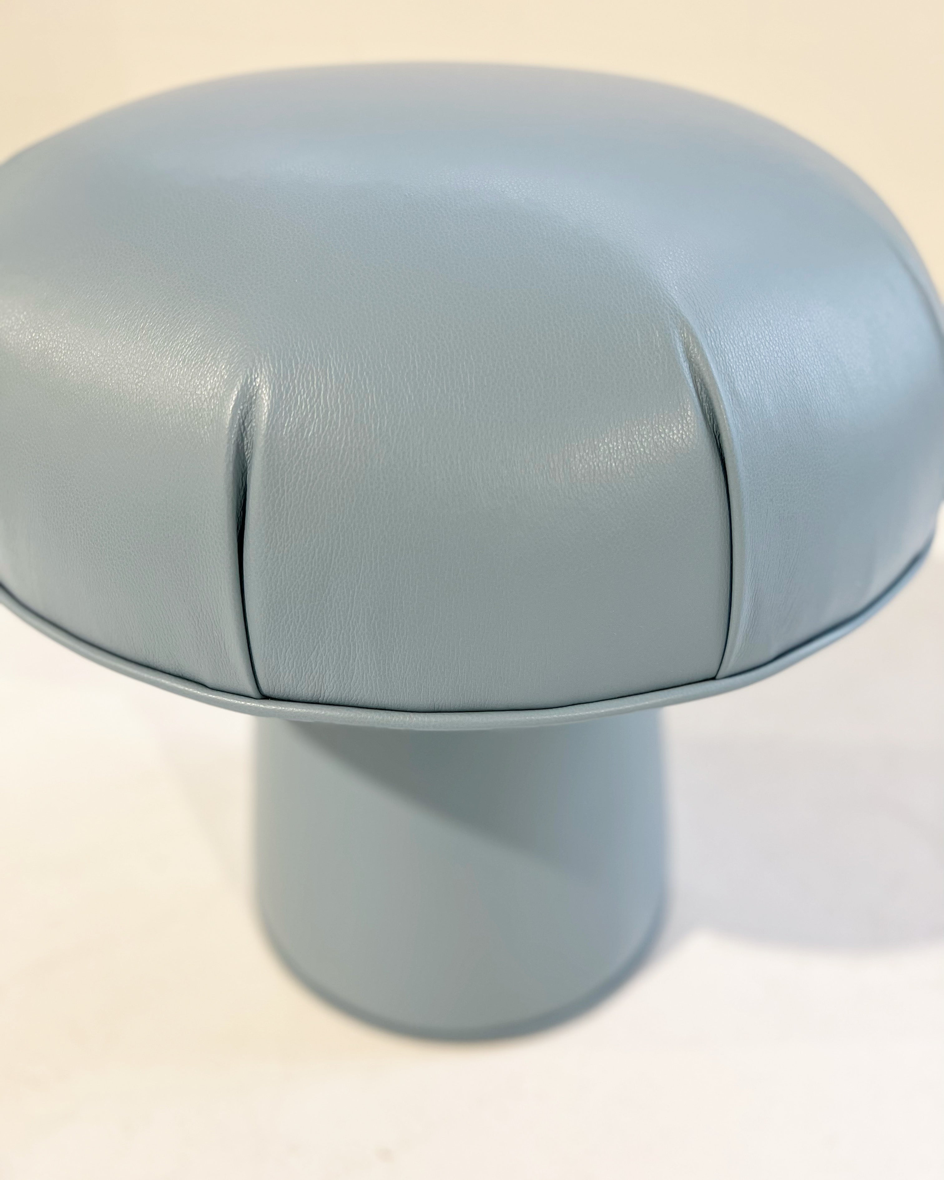 The Forsyth Mushroom Pouf in Sky Blue Leather