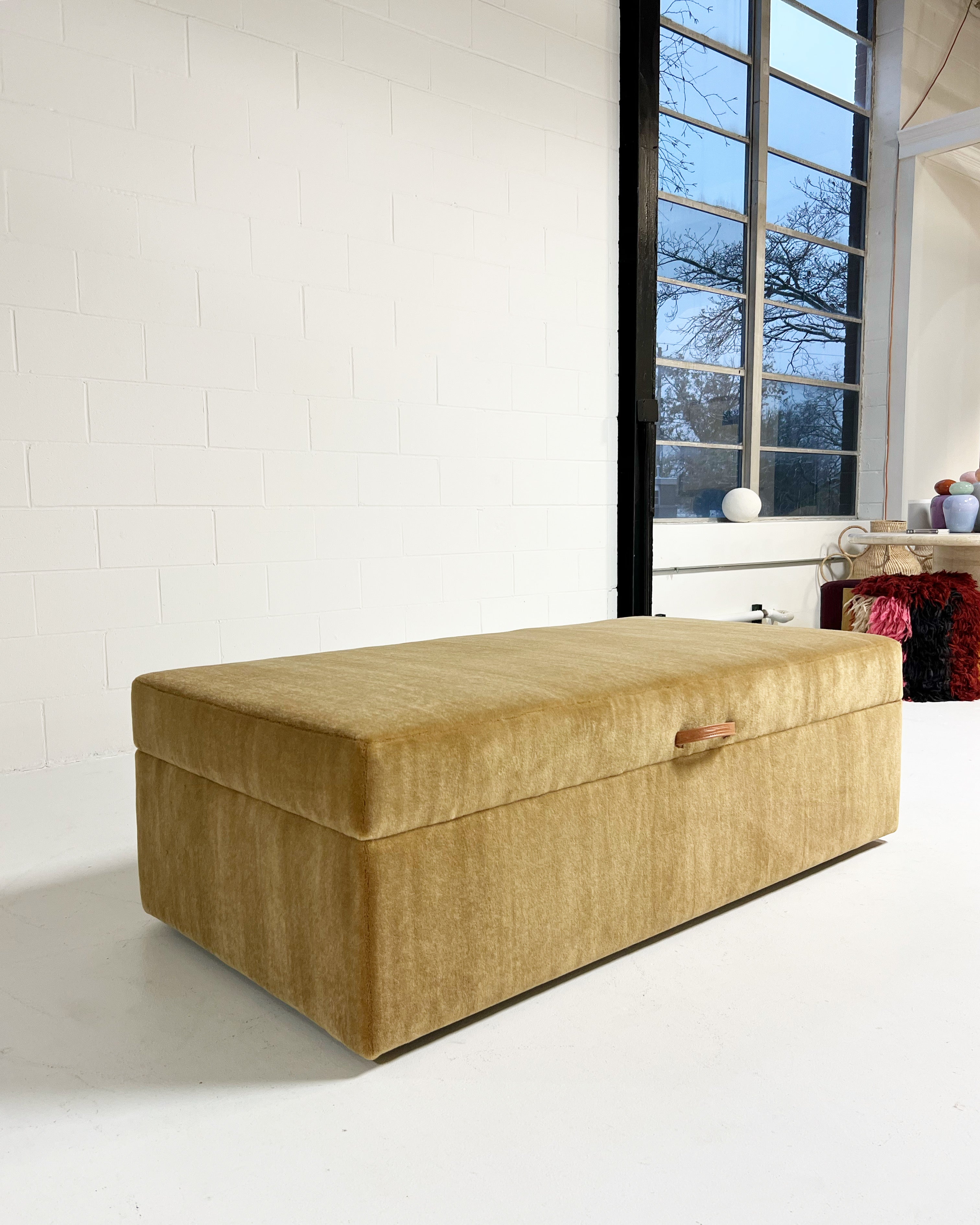 The Forsyth Storage Ottoman in Pierre Frey Teddy Mohair