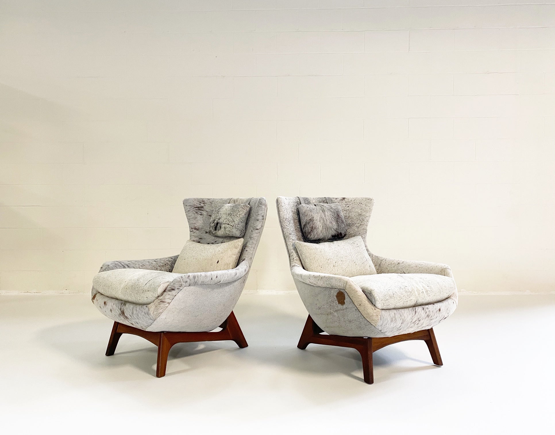 Wingback Lounge Chairs in Brazilian Cowhide, pair