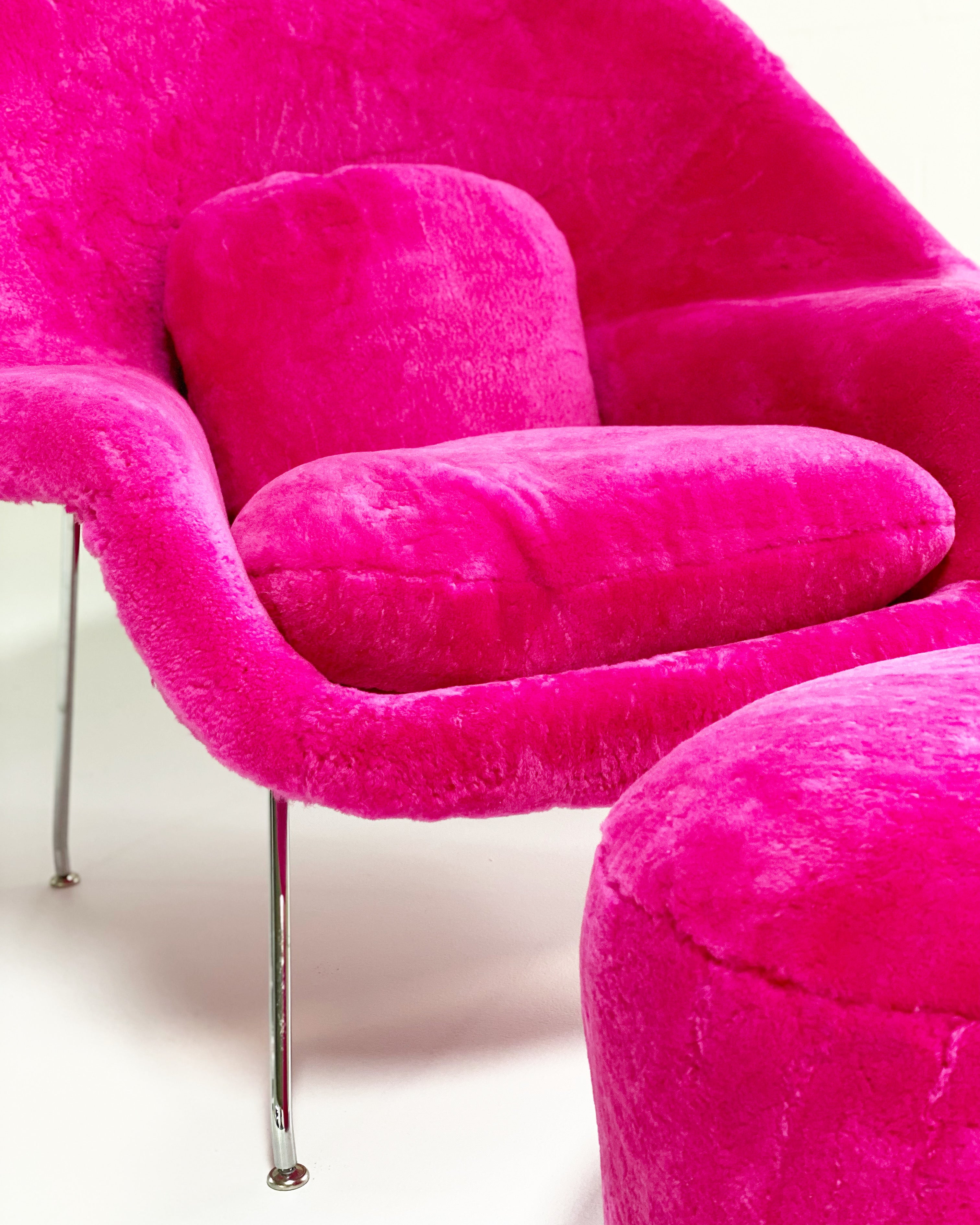Bespoke Womb Chair and Pouf Ottoman in Patagonia Shearling