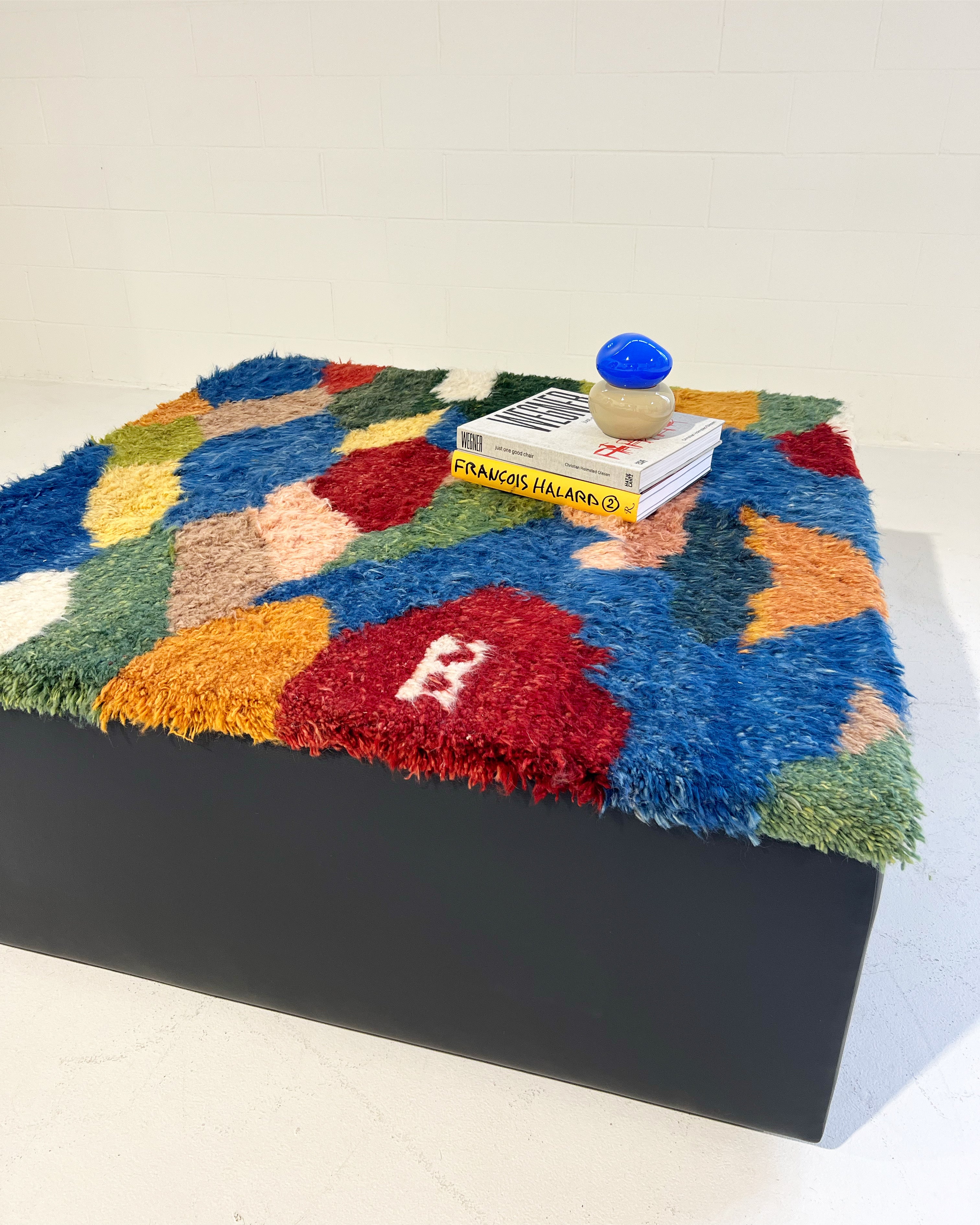 One-of-a-Kind Ottoman with Vintage Qashqai Gabbeh Rug from Iran