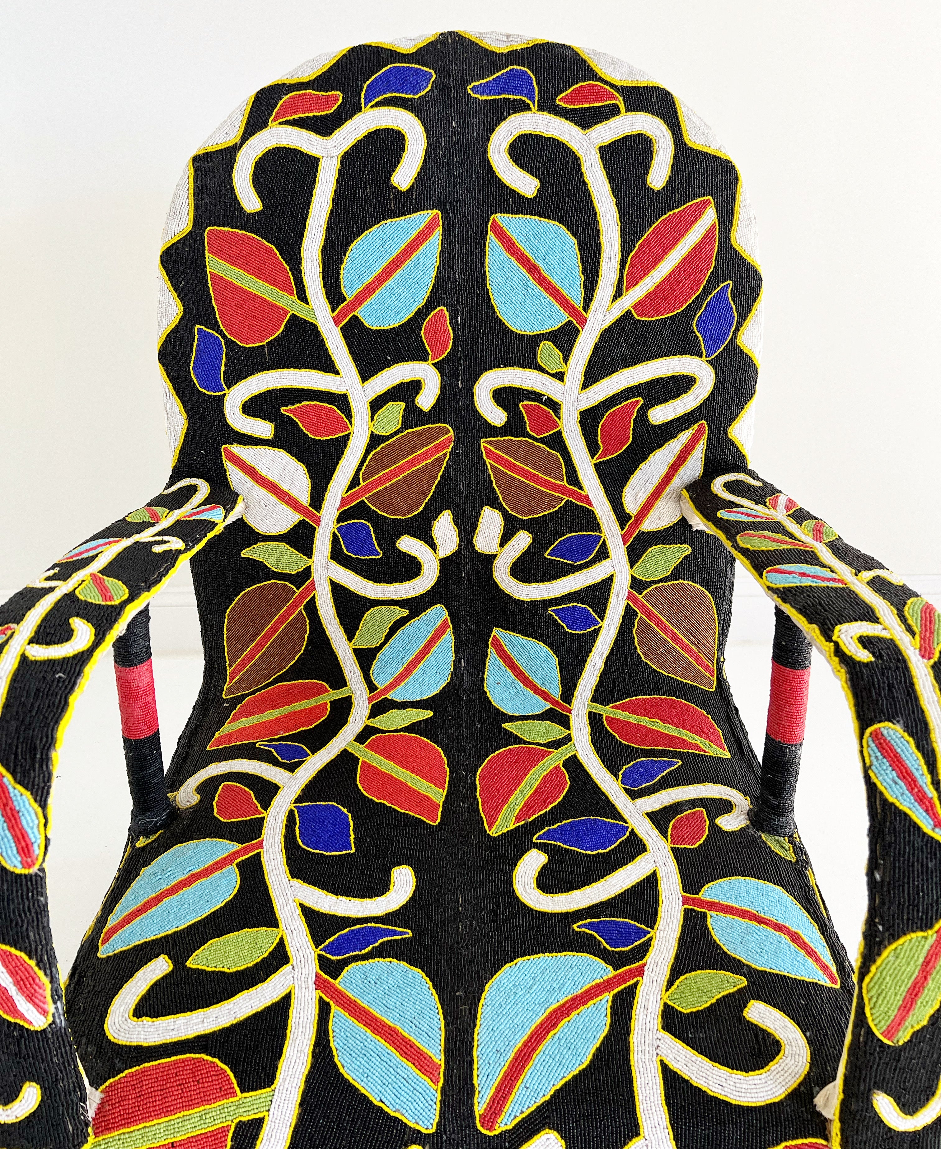 Vintage African Beaded Yoruba Chair - Multicolor