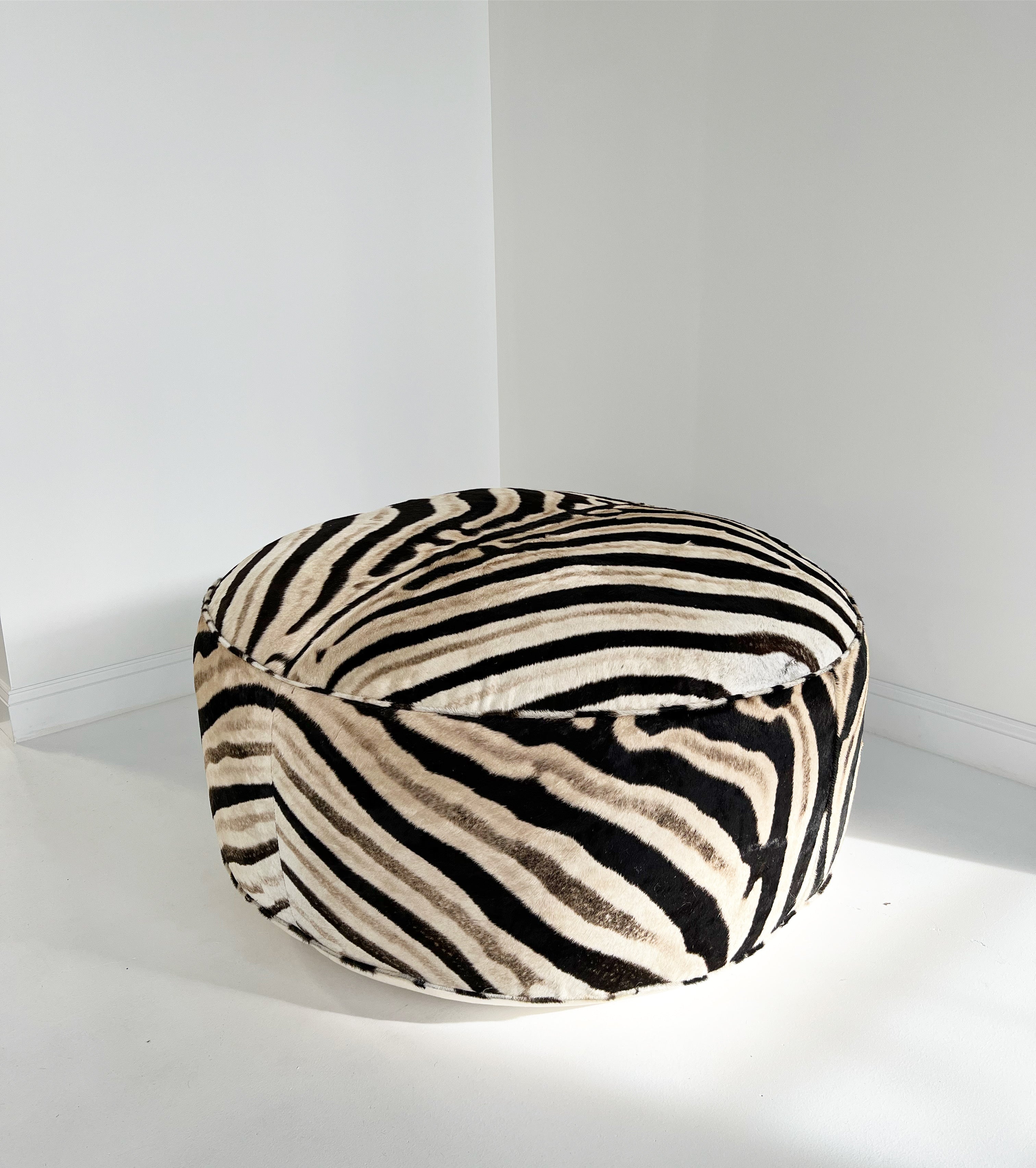 The Forsyth Cloud Ottoman in Zebra Hide