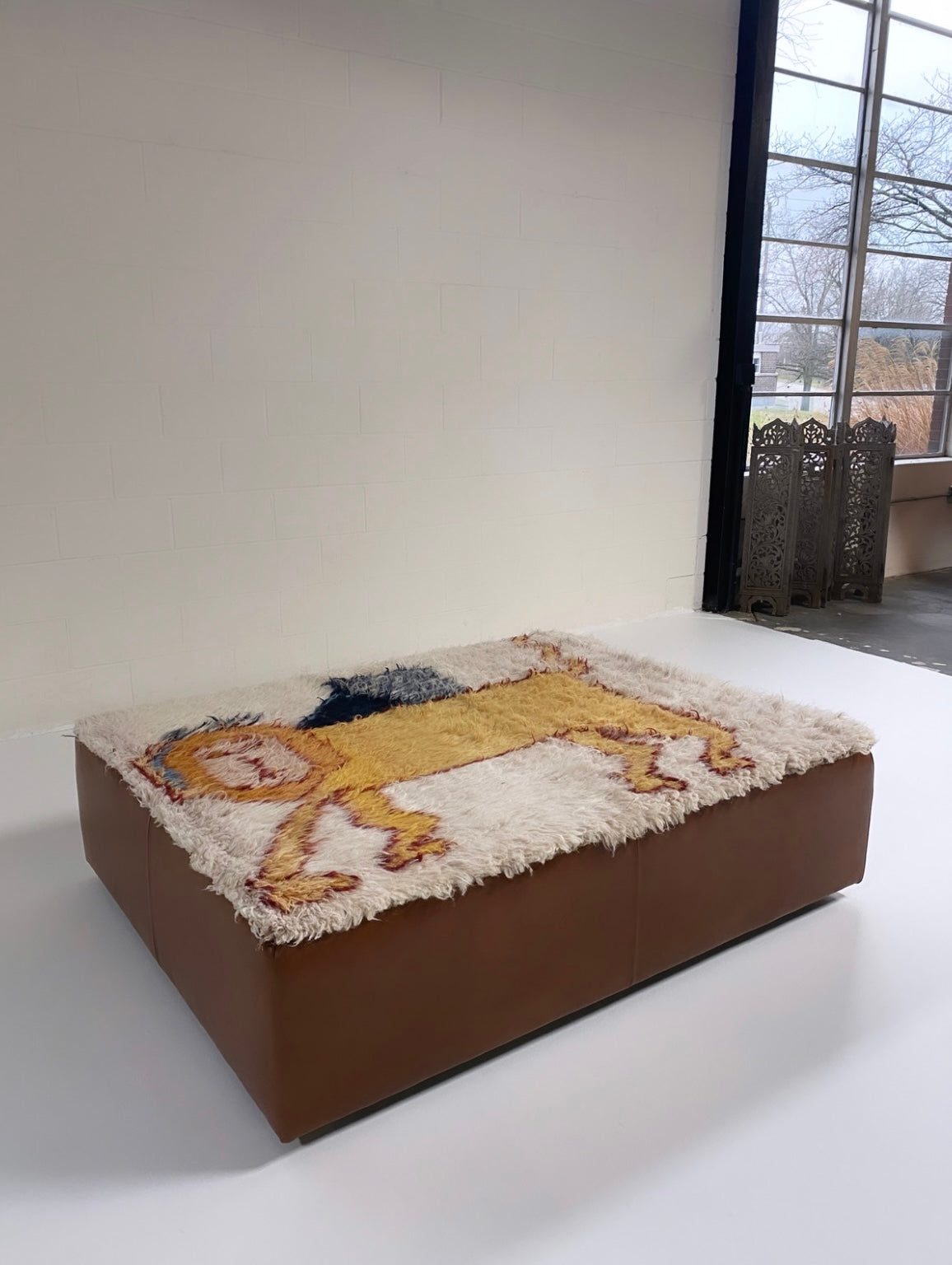 One-of-a-Kind Ottoman with Vintage Qashqai Gabbeh Rug from Iran