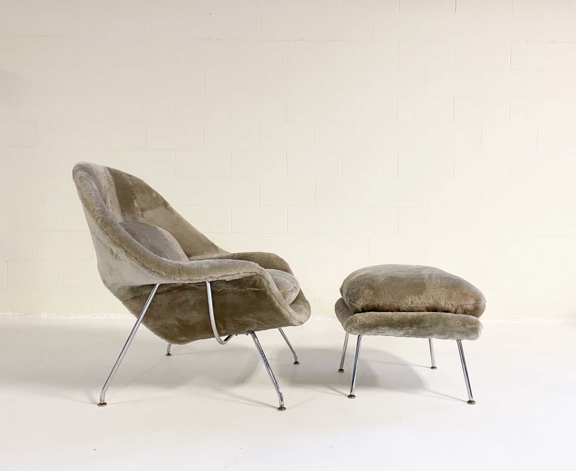Bespoke Womb Chair and Ottoman in Shearling