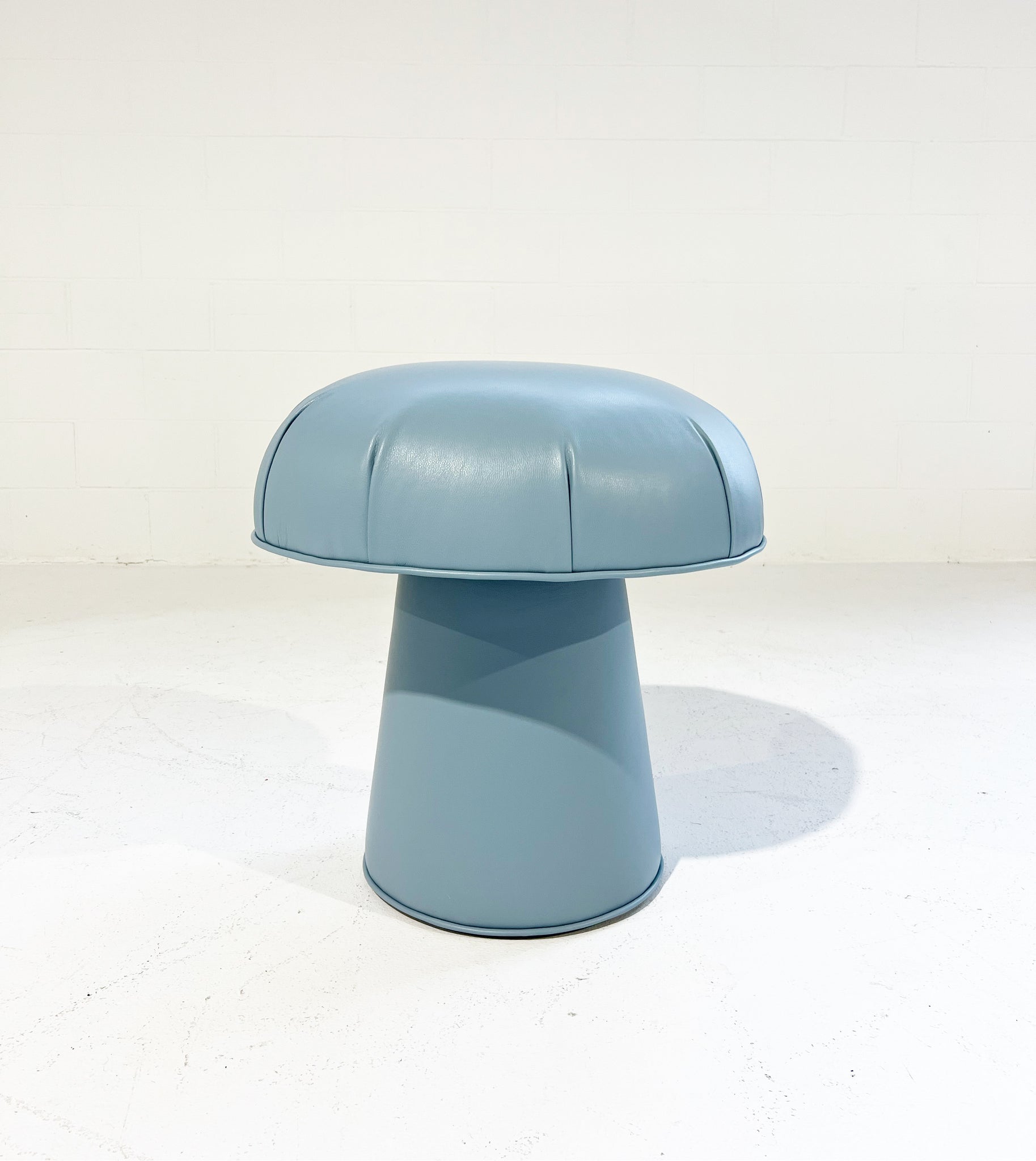 The Forsyth Mushroom Pouf in Blue Leather