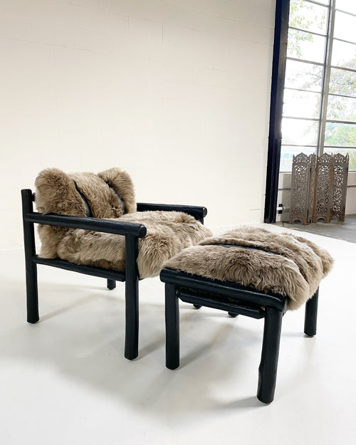 Black Butte Chair and Ottoman with Sheepskin Cushions