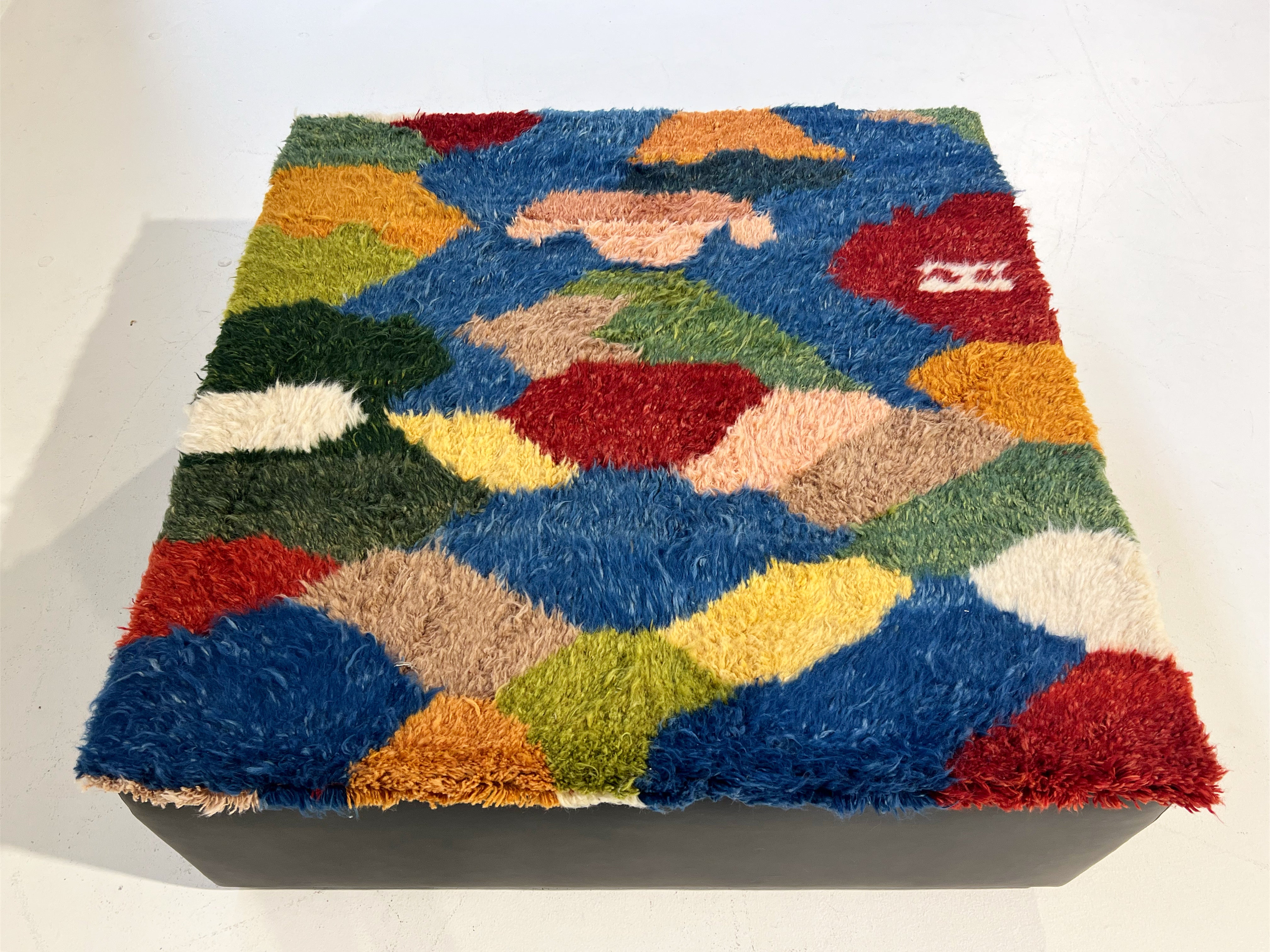 One-of-a-Kind Ottoman with Vintage Qashqai Gabbeh Rug from Iran