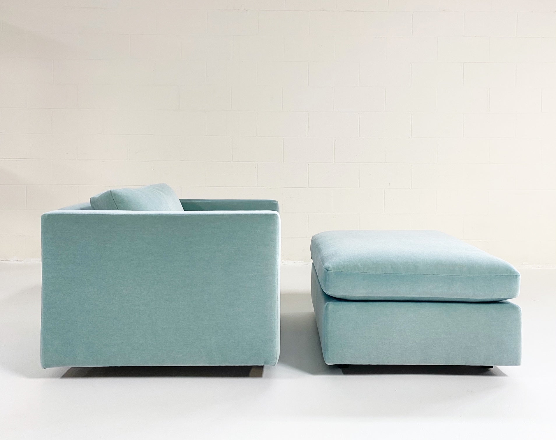 Club Chair & Ottoman in Pierre Frey Mohair Velvet