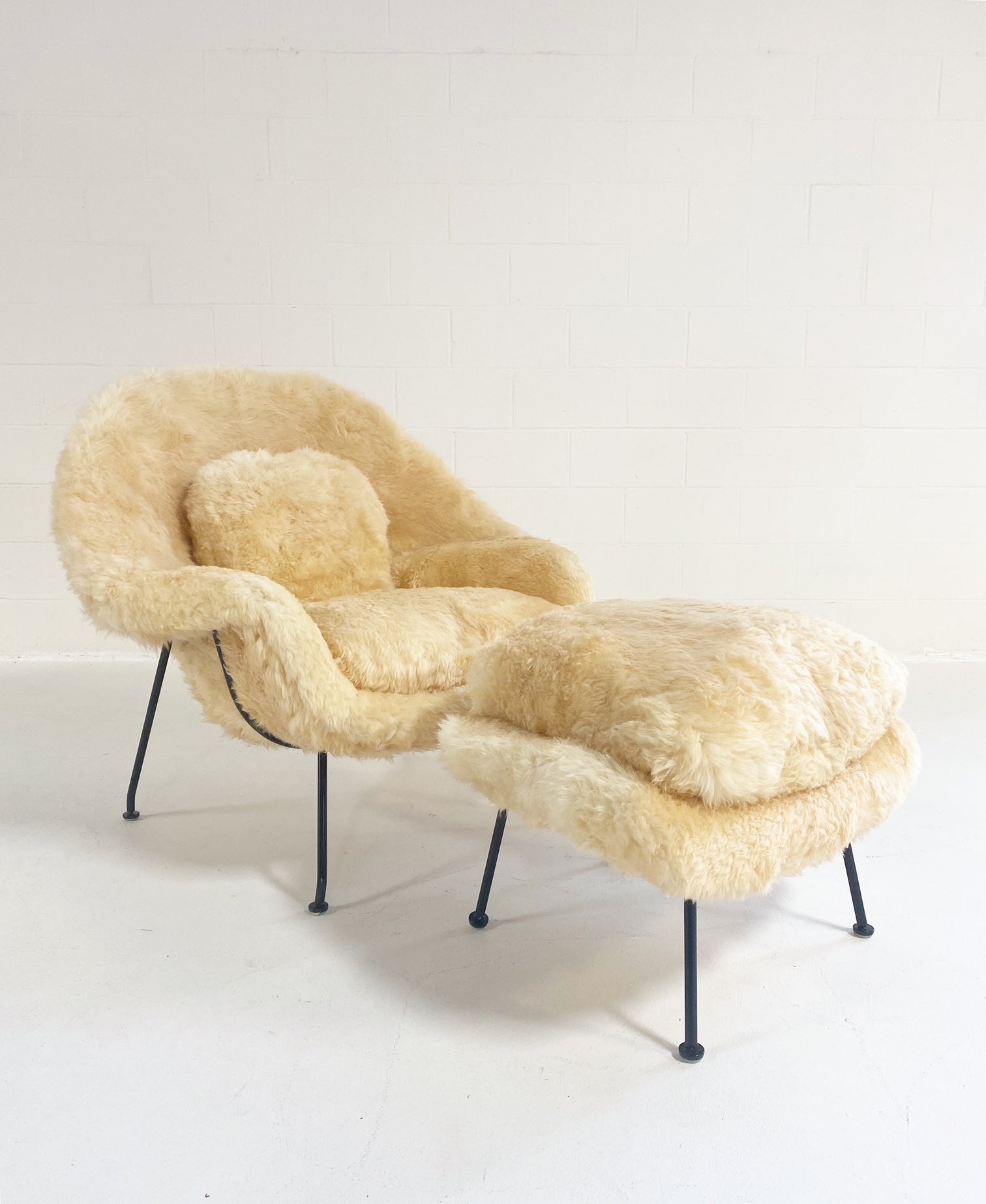 Bespoke Womb Chair and Ottoman in Texas Sheepskin