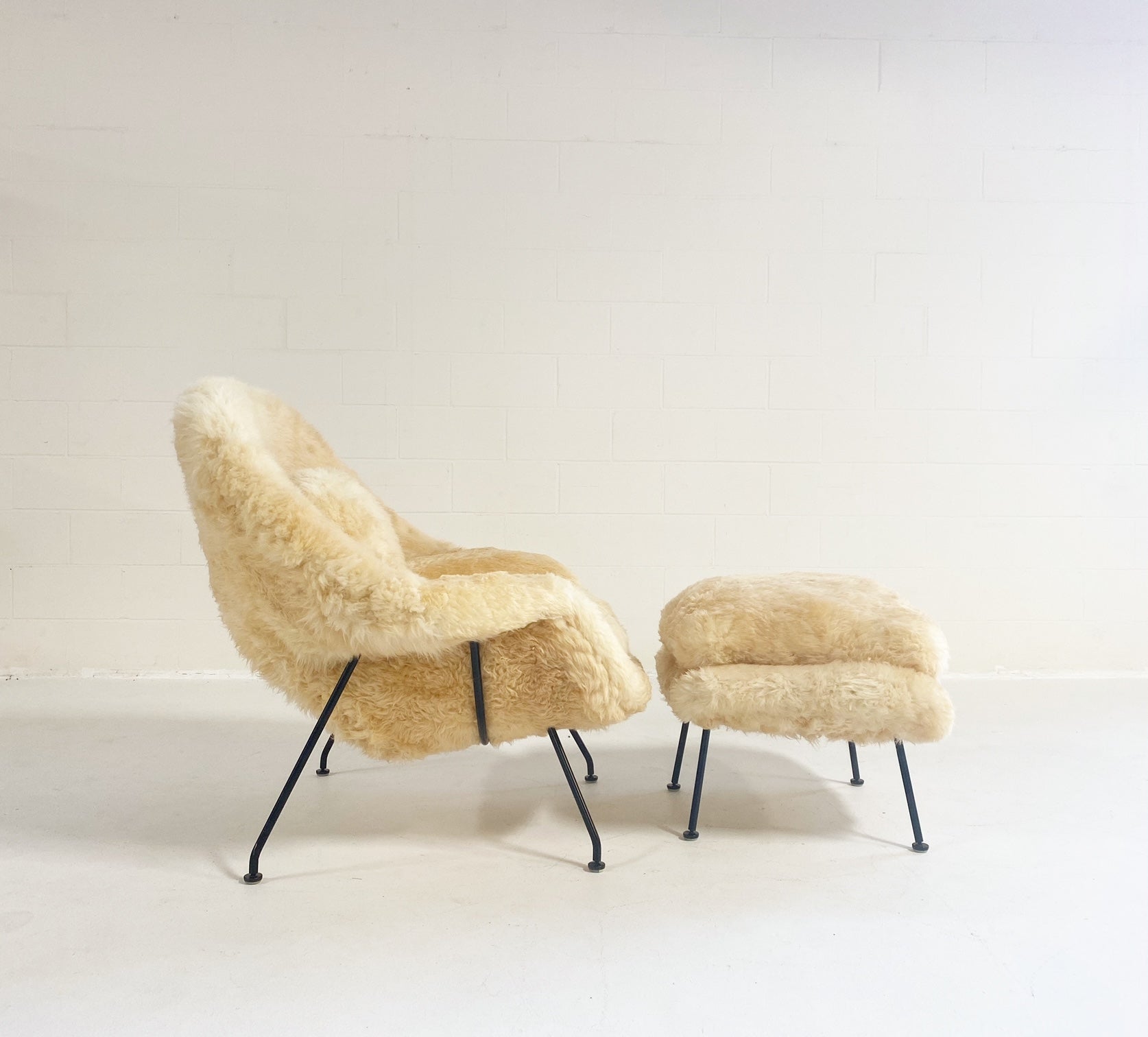 Bespoke Womb Chair and Ottoman in Texas Sheepskin