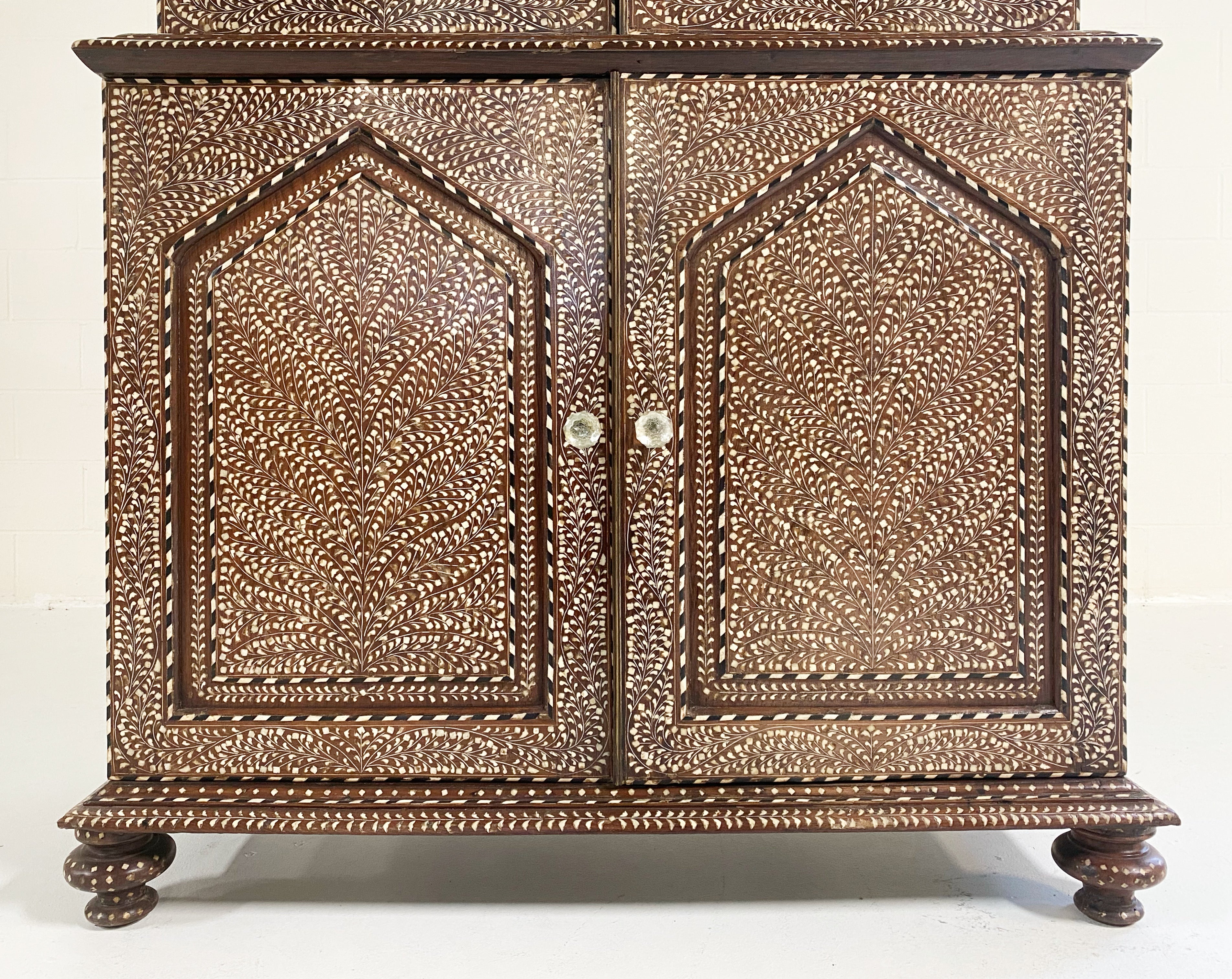 19th Century Anglo-Colonial Two-Part Bone Inlaid Cabinet