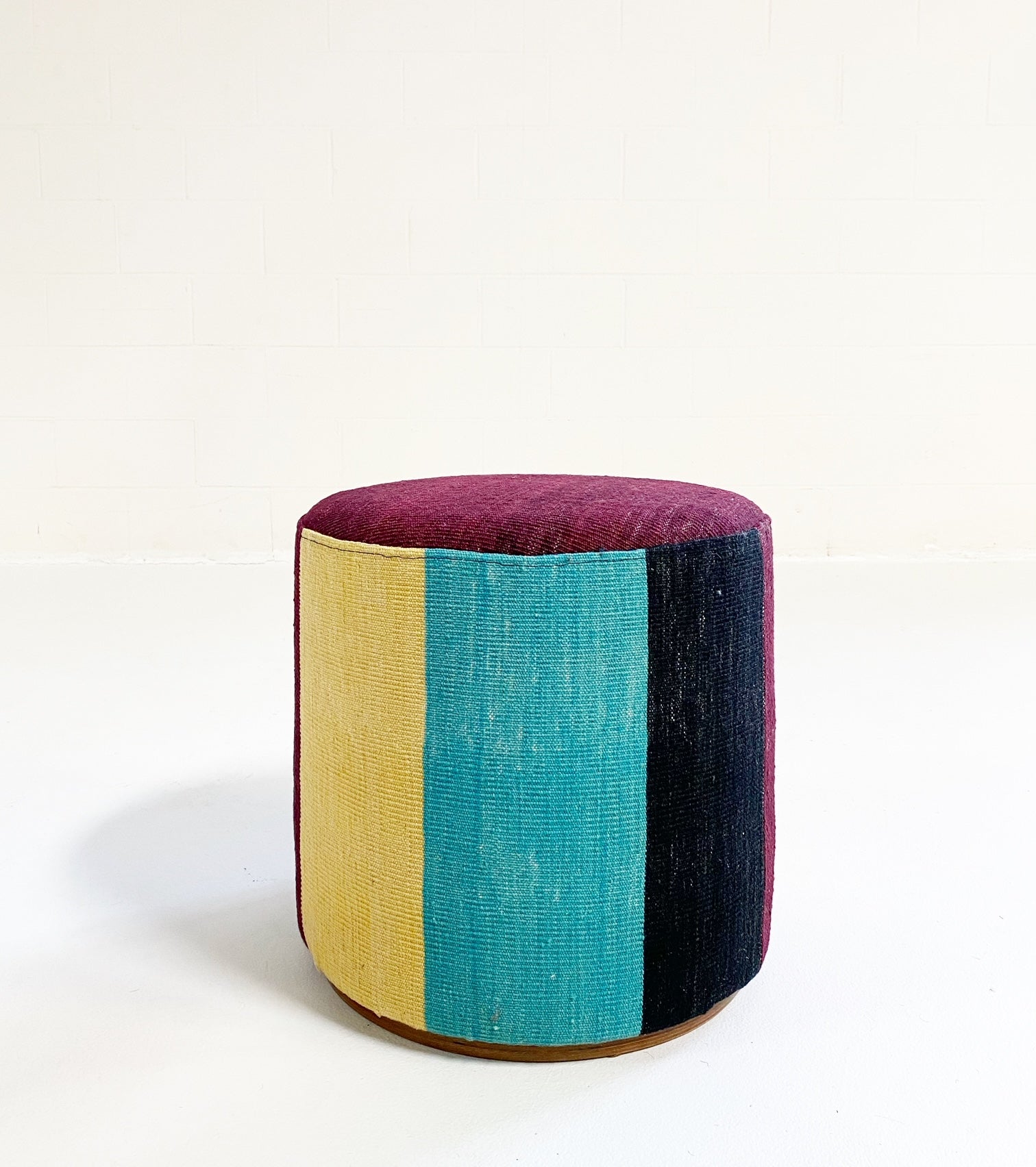 Stripe Wool Pouf Ottoman - Bordeaux