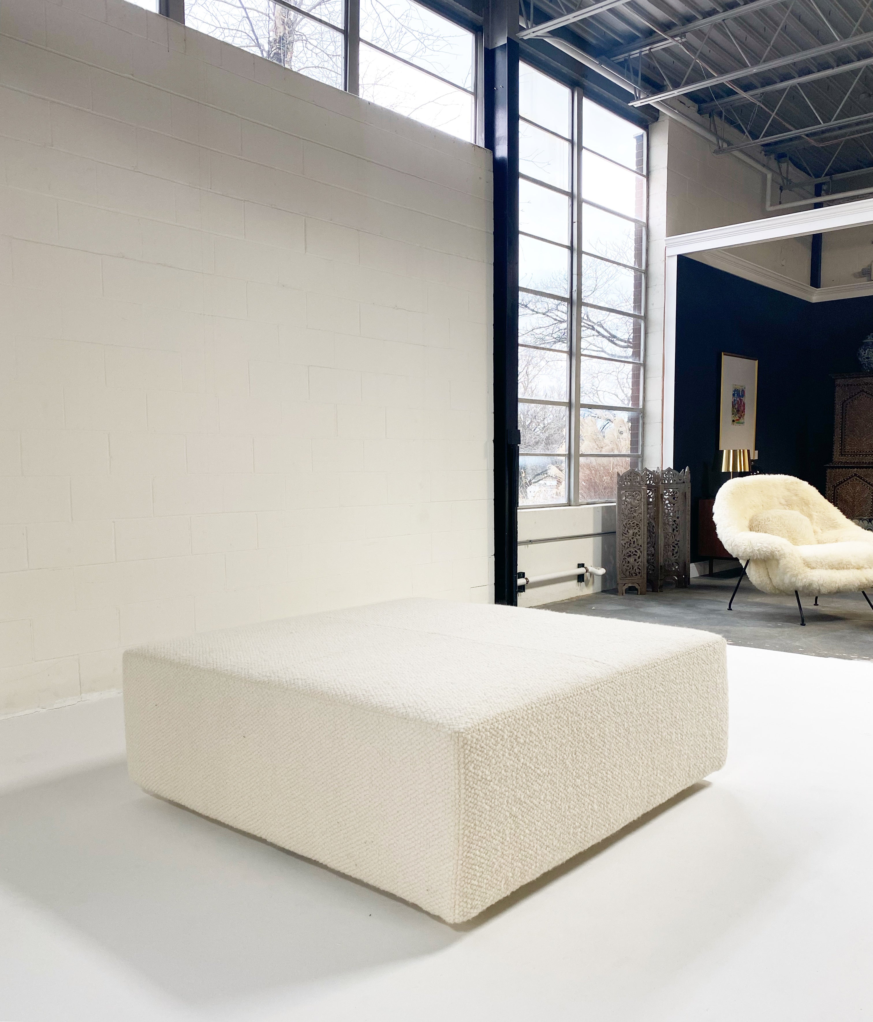 The Forsyth Ottoman in Dedar Boucle, 54 x 54 in